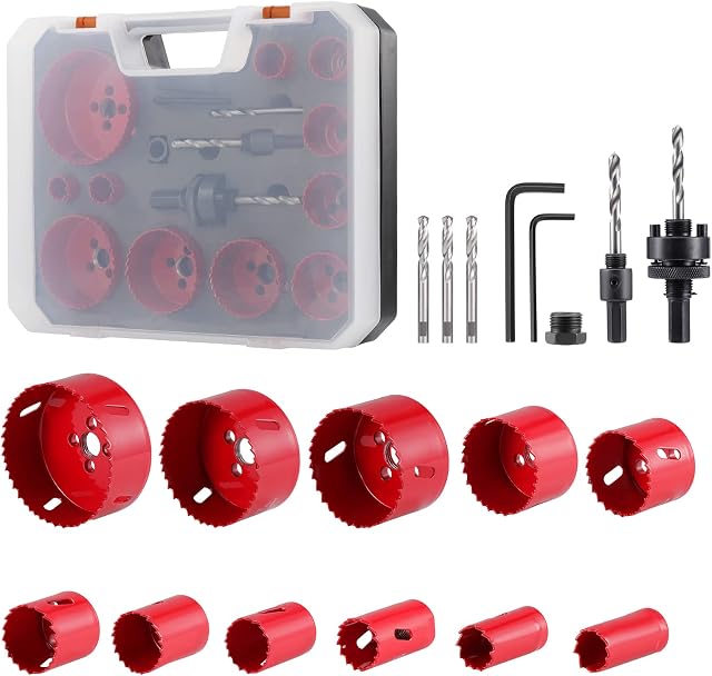 Knpwer 19 PCS Bi-Metal Hole Saw Kit,Heavy Duty Hole Drilling Cutter Set with Mandrels, Adapters, Hex Key,3/4 Inch to 3- 1/4 Inch for Wood, PVC Board, Aluminum, Metal