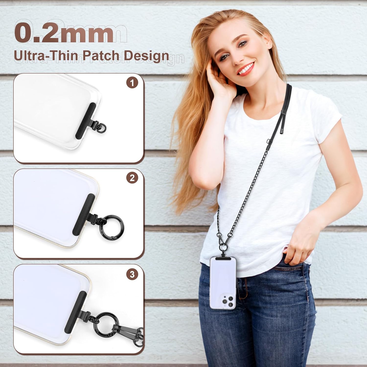 Cell Phone Chain Crossbody Phone Lanyard with 2 Metal Tether Tabs, Adjustable Black Braided Phone Strap and Phone Chain Strap Combination, Cell iPhone Lanyard Crossbody for Women and Men, Black - Image 6