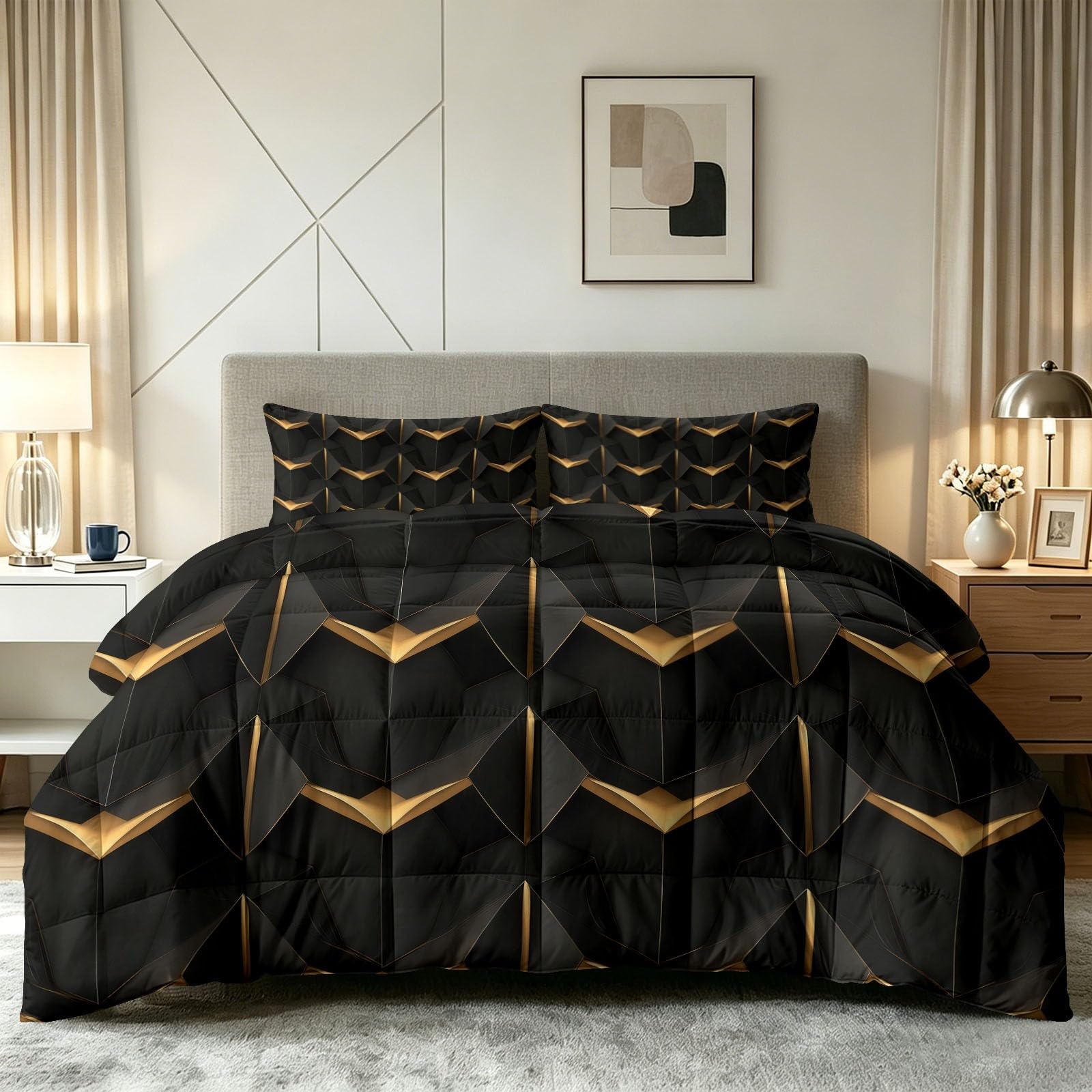Edredón de 200 x 200 cm de cama de 2 personas reversible moderno