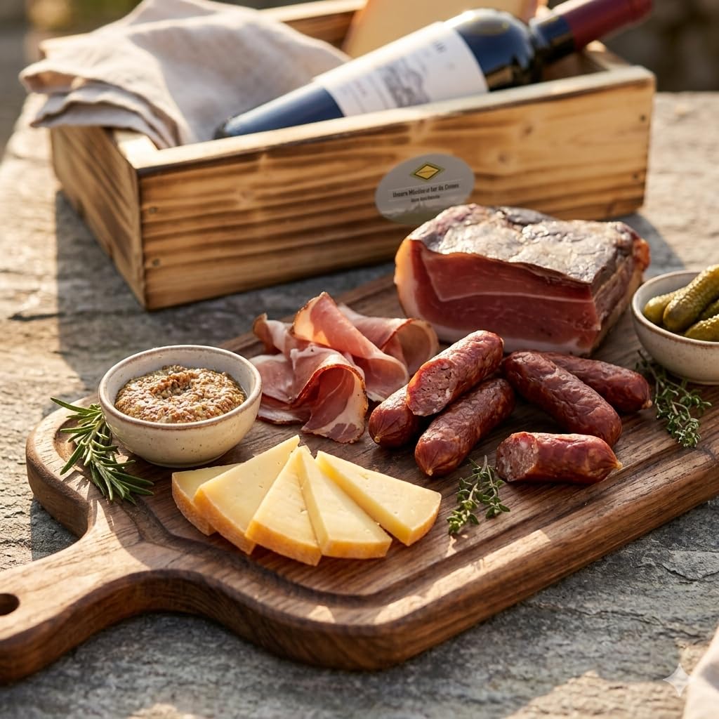 BAVAREGOLA Südtiroler Präsentkorb 6er Marende Alpen Genuss Tiroler Brotzeit Box mit Speck Käse Salami Schinken Kaminwurzen Premium Feinkost Geschenk