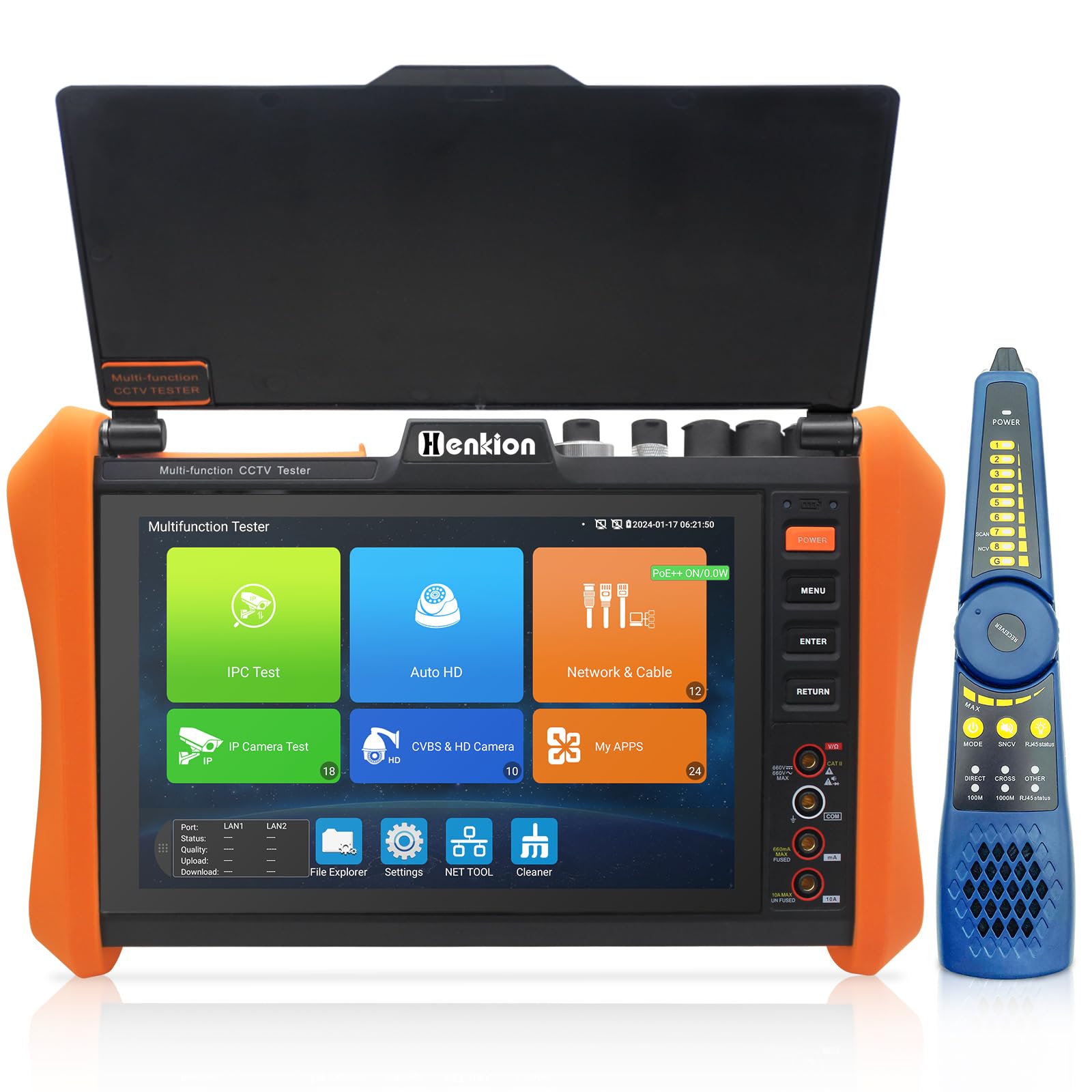 Henkion IPC-H12-MOVTADHSEF CCTV-Kameratester 8-Zoll-IPS-Touchscreen-Monitor CCTV-Tester unterstützt 8K IPC-Test und 4K TVI CVI AHD SDI-Kameratests SFP DMM OPM TDR POE HDMI VGA WiFi RS485