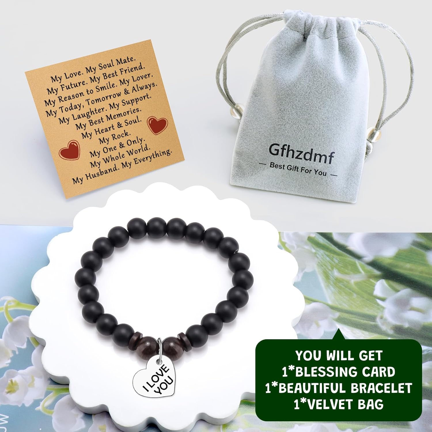 Gift for Husband from Wife Beaded Bracelet Anniversary Idea from Wife Valentine Wedding Gifts for Soulmate Love Husband Boyfriend Happy Birthday Gifts Ideas for Him Couple Men Jewelry Bracelet - Image 7