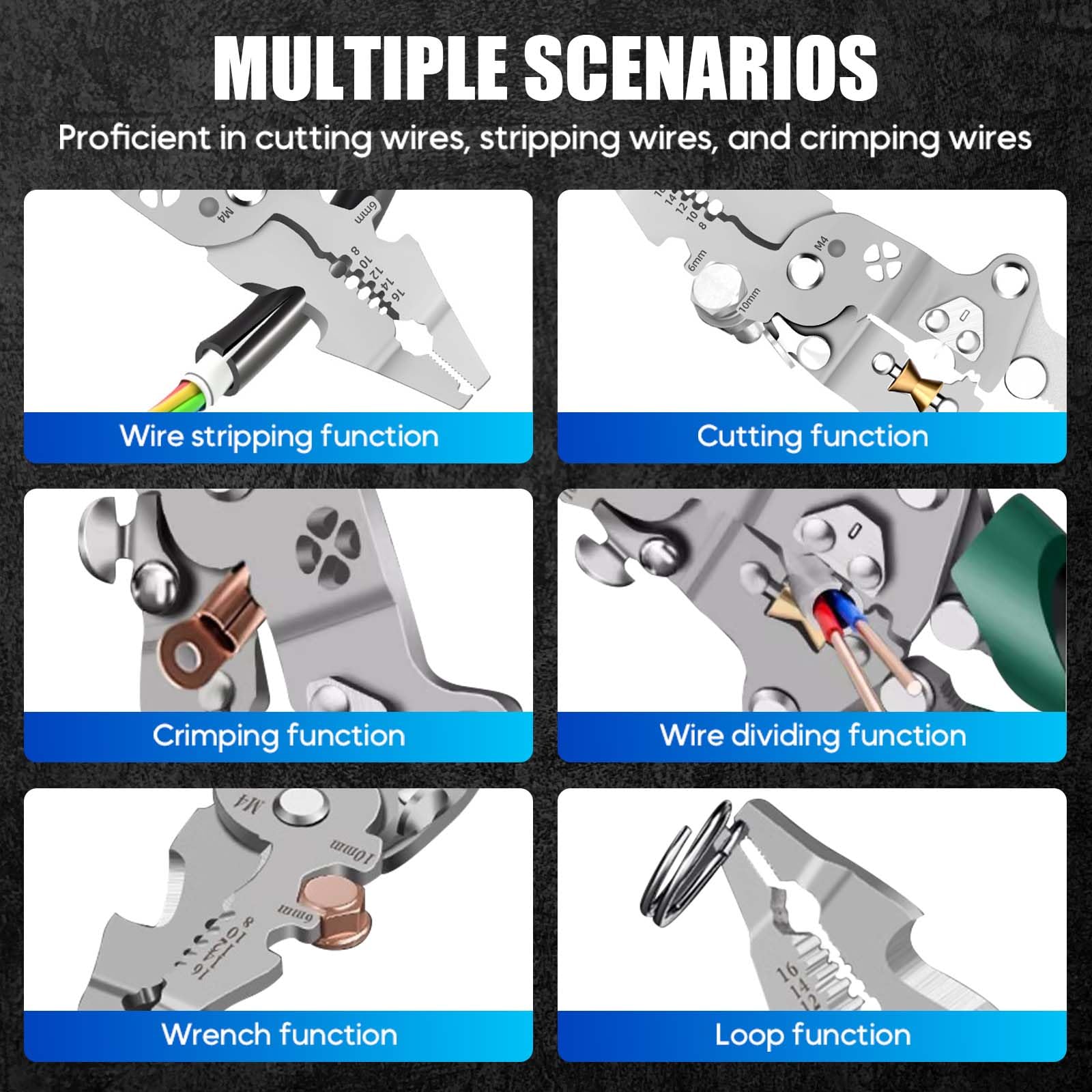Alicates pelacables plegables 18 en 1, herramienta multifuncional actualizada 2026 con detector de voltaje, crimpadora y destornillador capacitivo para cortar, pelar y tirar de cables (3 piezas)