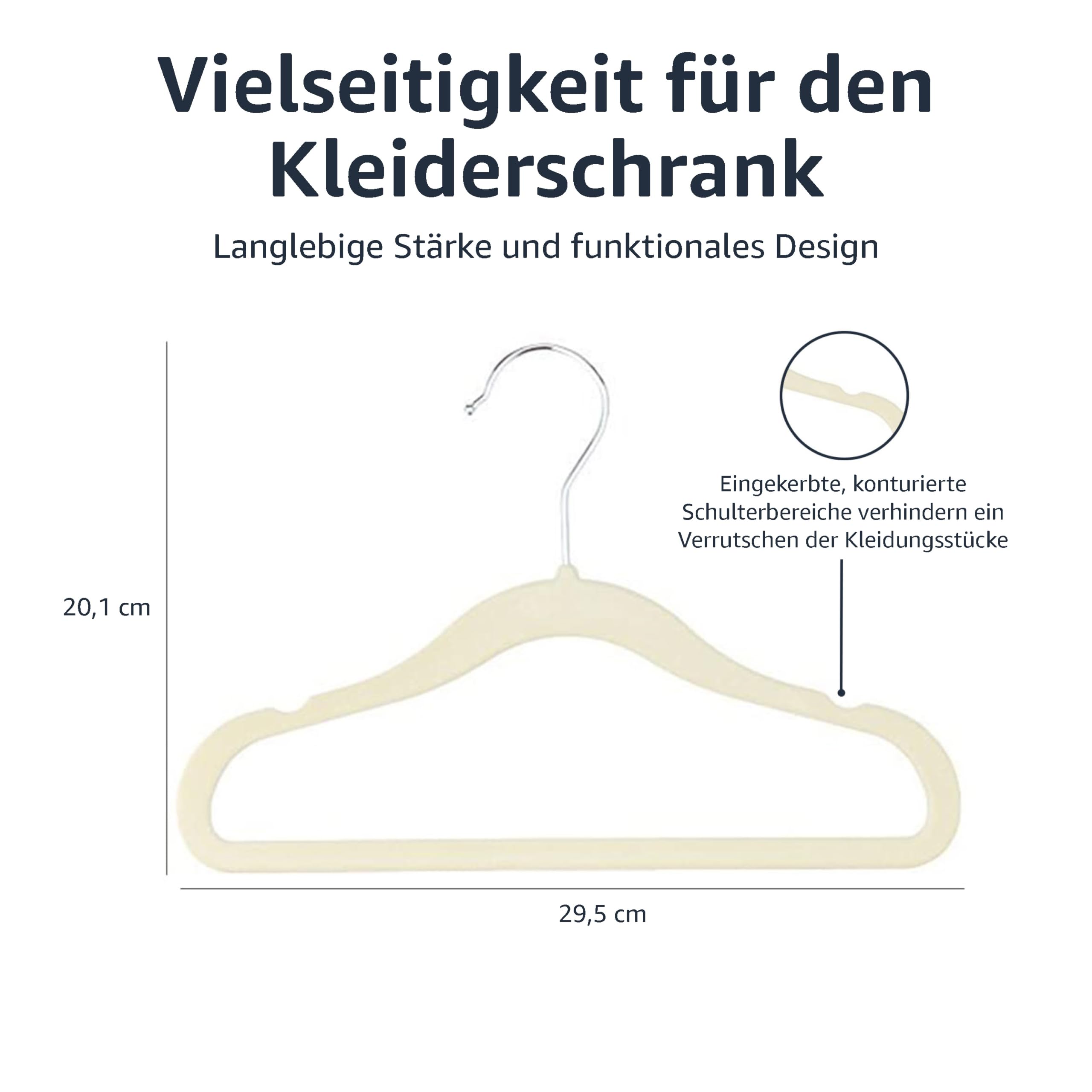 Amazon Basics Kinder-Kleiderbügel aus Samt, rutschfeste Kleiderbügel für Babys und Kleinkinder, 29 cm, 30er-Pack, Beige – Ansicht 5