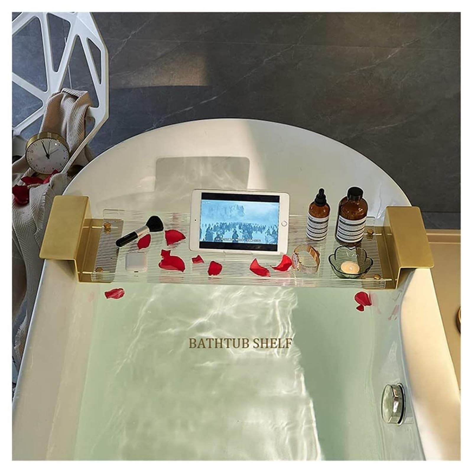 Generisch Badewannentabletts, Badewannentablett – Badewannentabletttisch aus Acryl – Leseablage, Tablet-Halter, Handyablage und Weinglashalter – langlebig und leicht