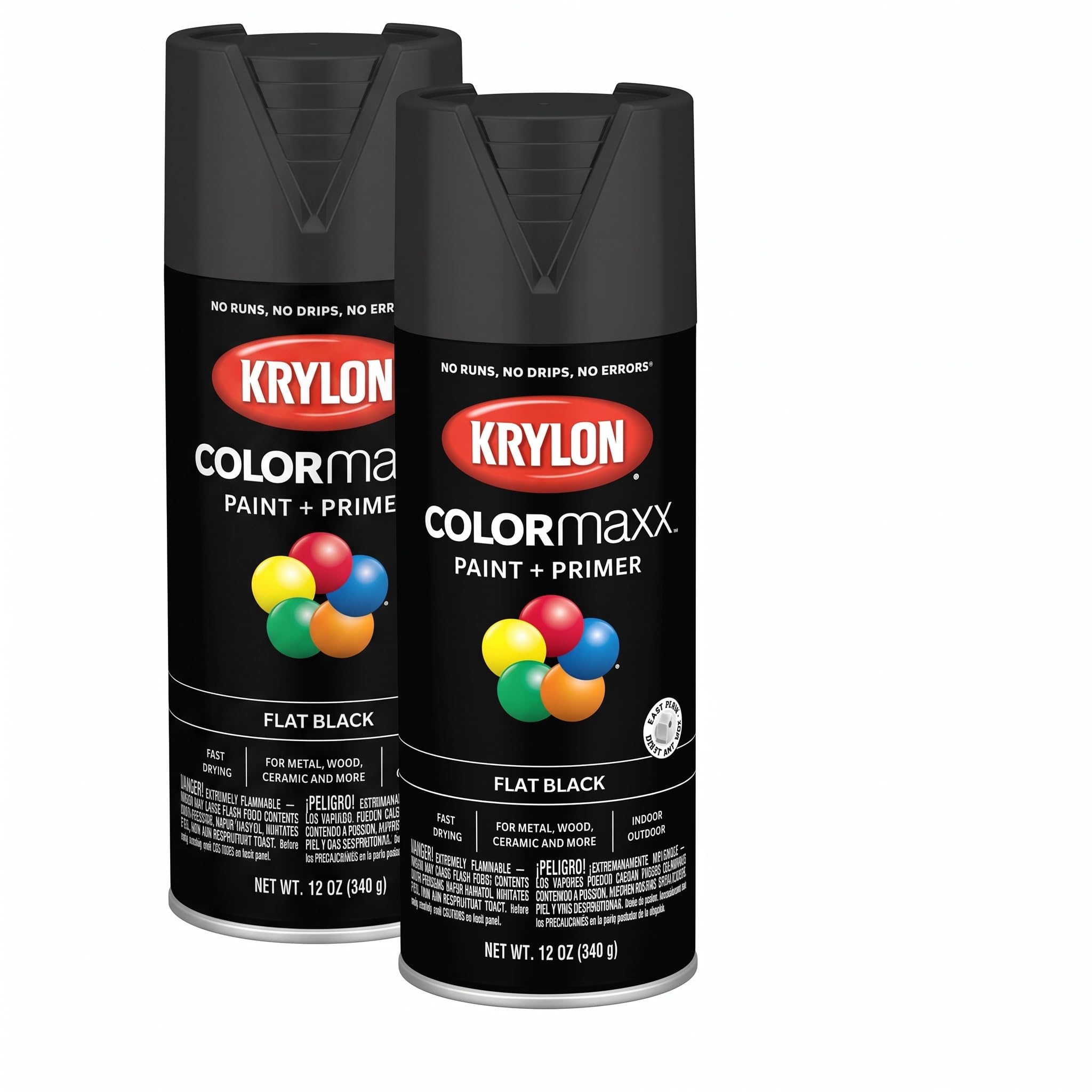 Krylon K05546007 COLORmaxx Spray Paint and Primer for Indoor/Outdoor Use, Flat Black, 12 Ounce (Pack of 2)