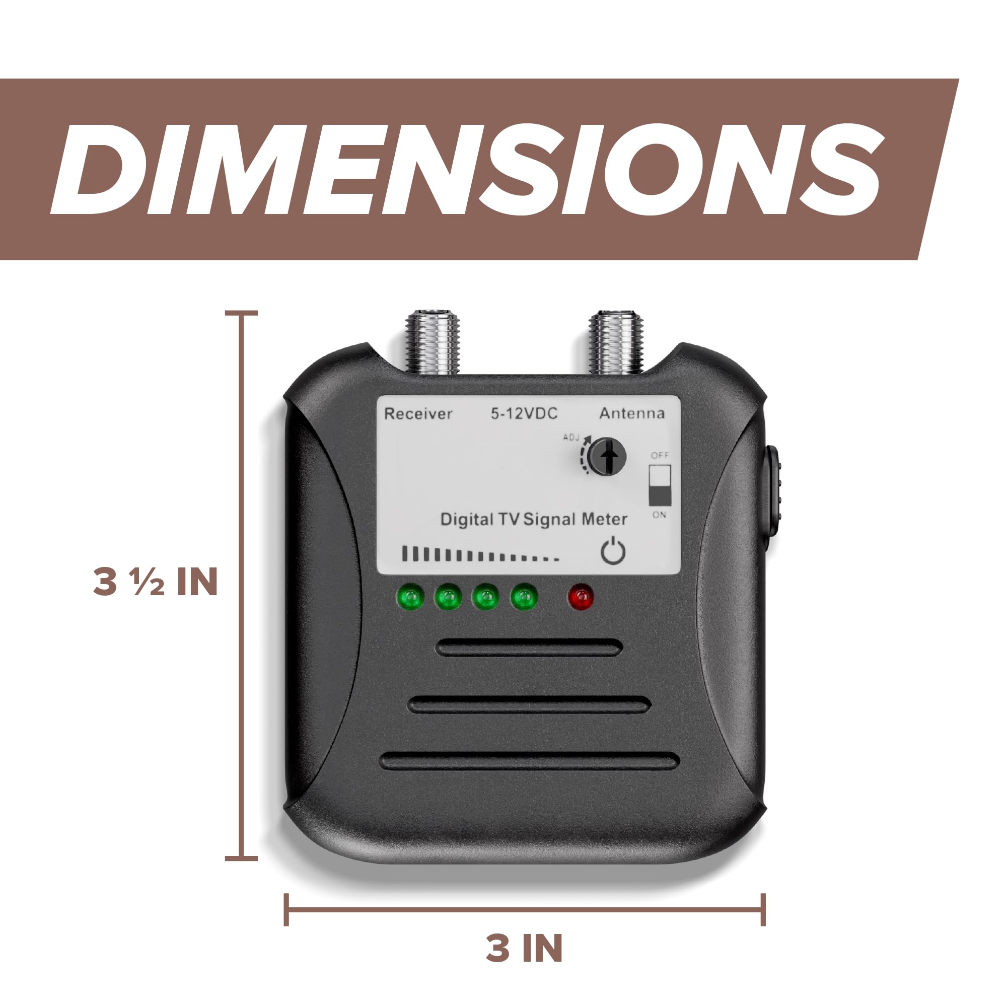 THE CIMPLE CO Signal Strength Meter, LED Indicators, for RV's and Over-The-Air Antennas, Sensitivity Adjuster, TV Antenna Finder, with Coax, Black