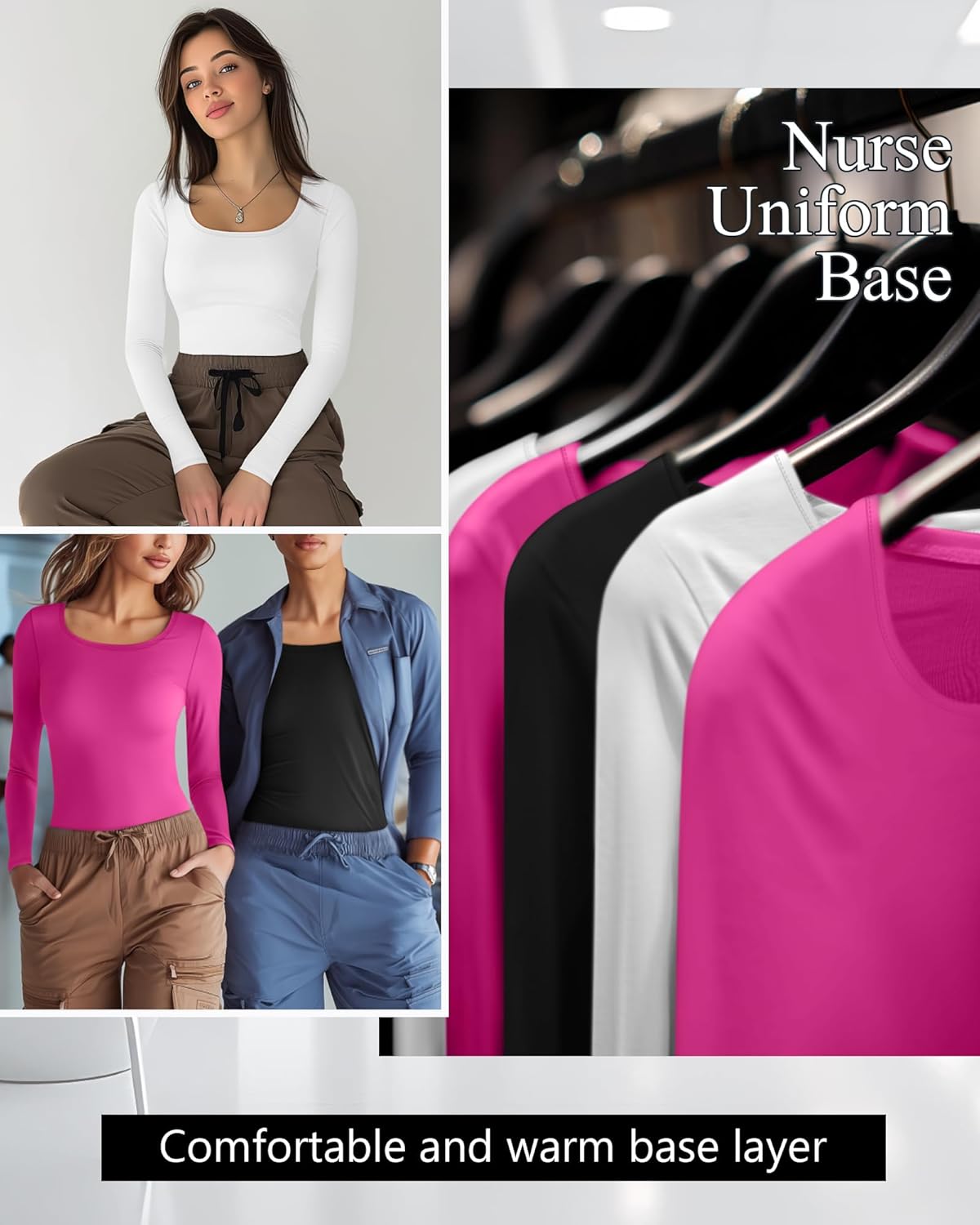Neer 3 Pack Women's Long Sleeve Underscrub Shirts Scoop Neck Soft Scrub Undershirts for Nurse Basic Stretchy Layering Tops - Image 4
