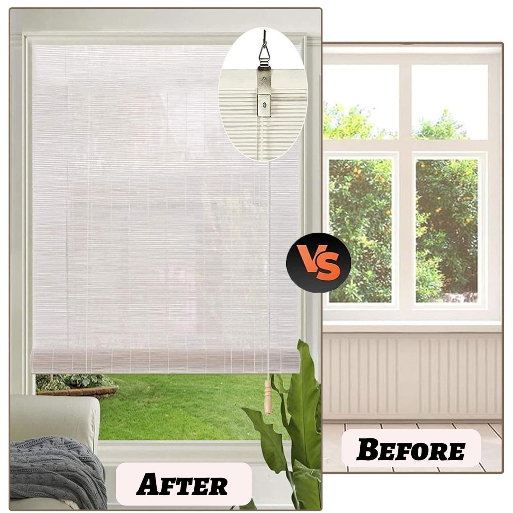 130X250cm Store Enrouleur Bambou Naturel Blanc Store Occultant Vue Occultant Tamisant Pare-Soleil,et Anti-UV Stores À Rouleaux Romains Protection Solaire,pour Chambre,Cuisine,Terrasse