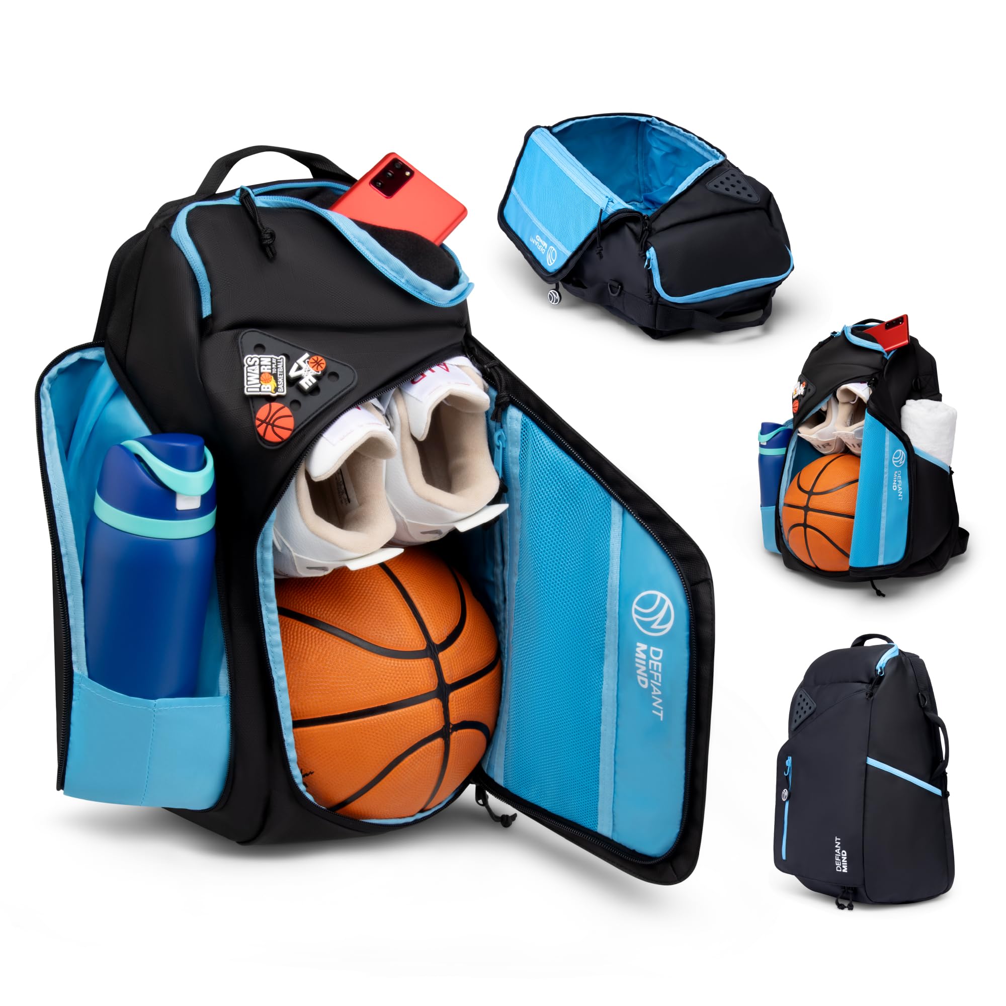DEFIANT MIND DefiantMind Large Premium Basketball Bag, Backpack, For Elite Youth, Boys, Girls, For Shoes or Cleats, Water Bottles, School, also great
