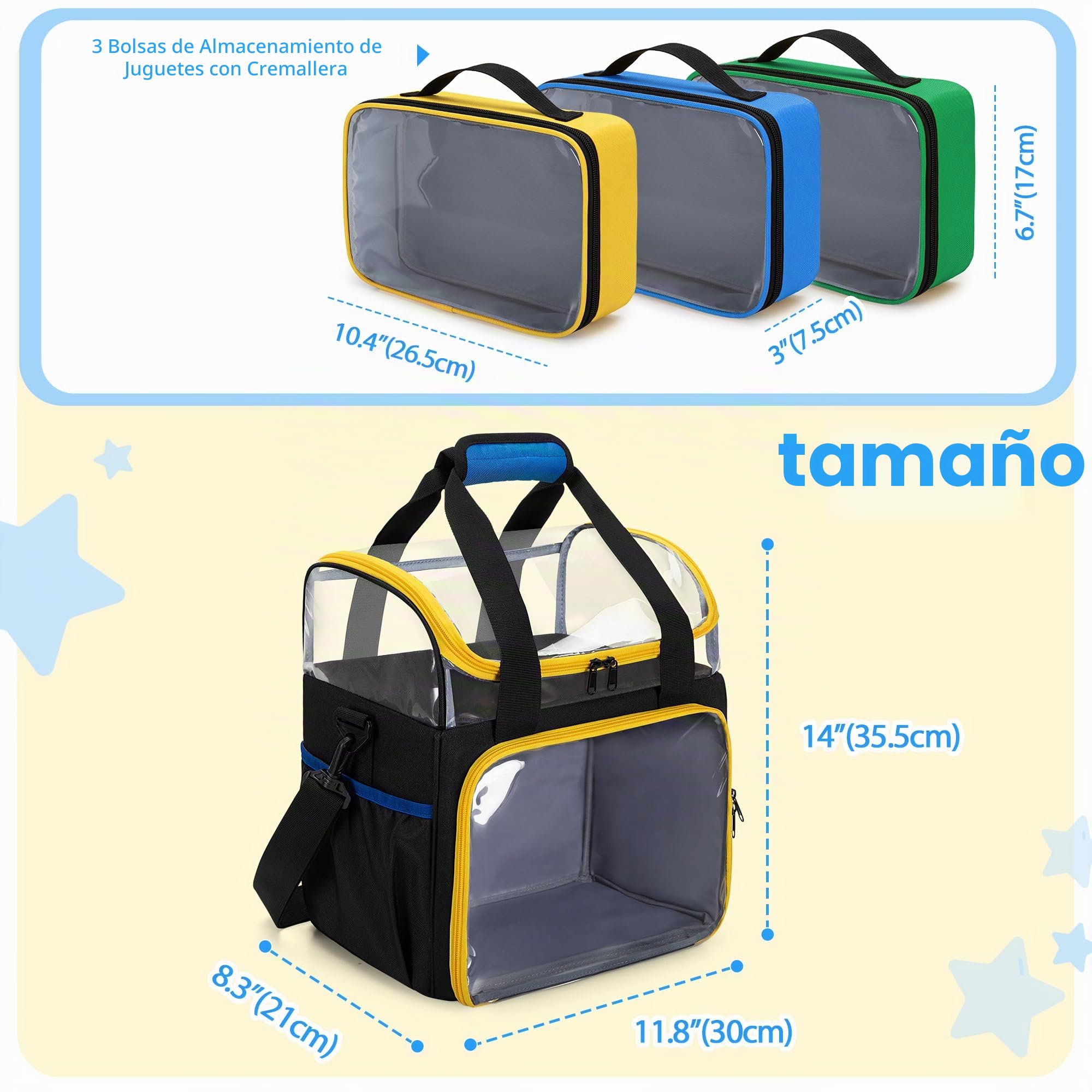 Rexmica 4 Piezas Bolsas Guardar Juguetes, Doble Capa Bolsa para Transportar | para Bloques Construcción, Piezas Magnéticas, Juegos de Mesa y Otros Juguetes, Contenedores de Almacenamiento Juguete, Negro