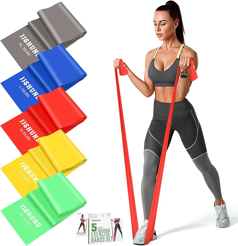 5 bandas de resistencia, bandas de ejercicio profesionales, bandas elásticas para fitness, yoga, pilates, estiramiento, entrenamiento de fuerza, bandas de entrenamiento para mujeres y hombres, gimnasio en casa