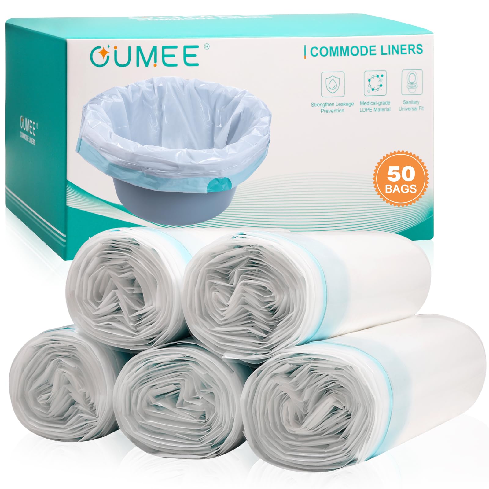50 Pack Beside Commode Liners, Commode Liners for Bedside Commode Bucket, Portable Potty Liners for Adults Toilet Liners Disposable Commode Bags for Commode Chair Bedpan (Blue - 50 Liners)