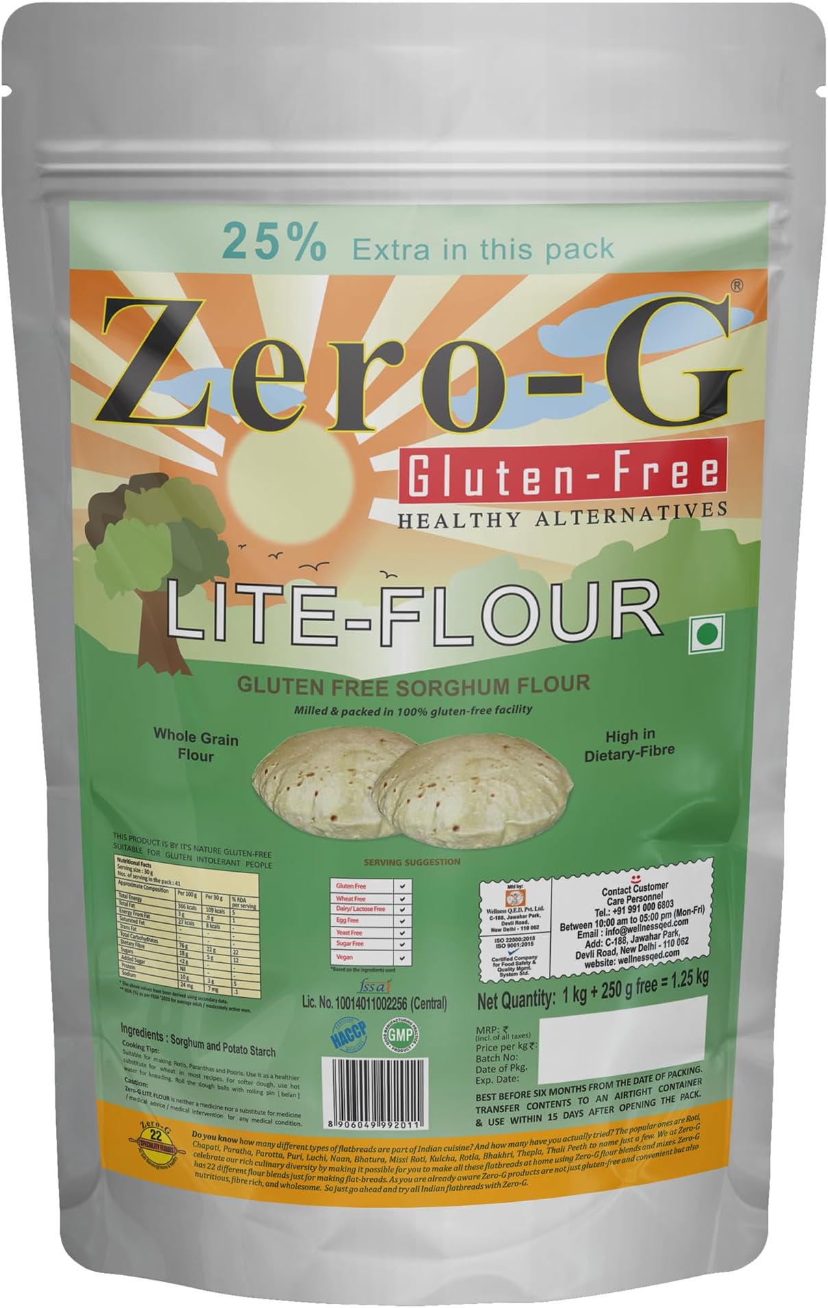 ZERO - G Gluten Free Lite Flour (1.25 KG) - Sorghum (Jowar) Atta for Perfect Rotis|All Purpose Gluten-free Flour|High Dietary Fiber for Easy Digestion|Good Kneading, Rolling & Puffing Properties