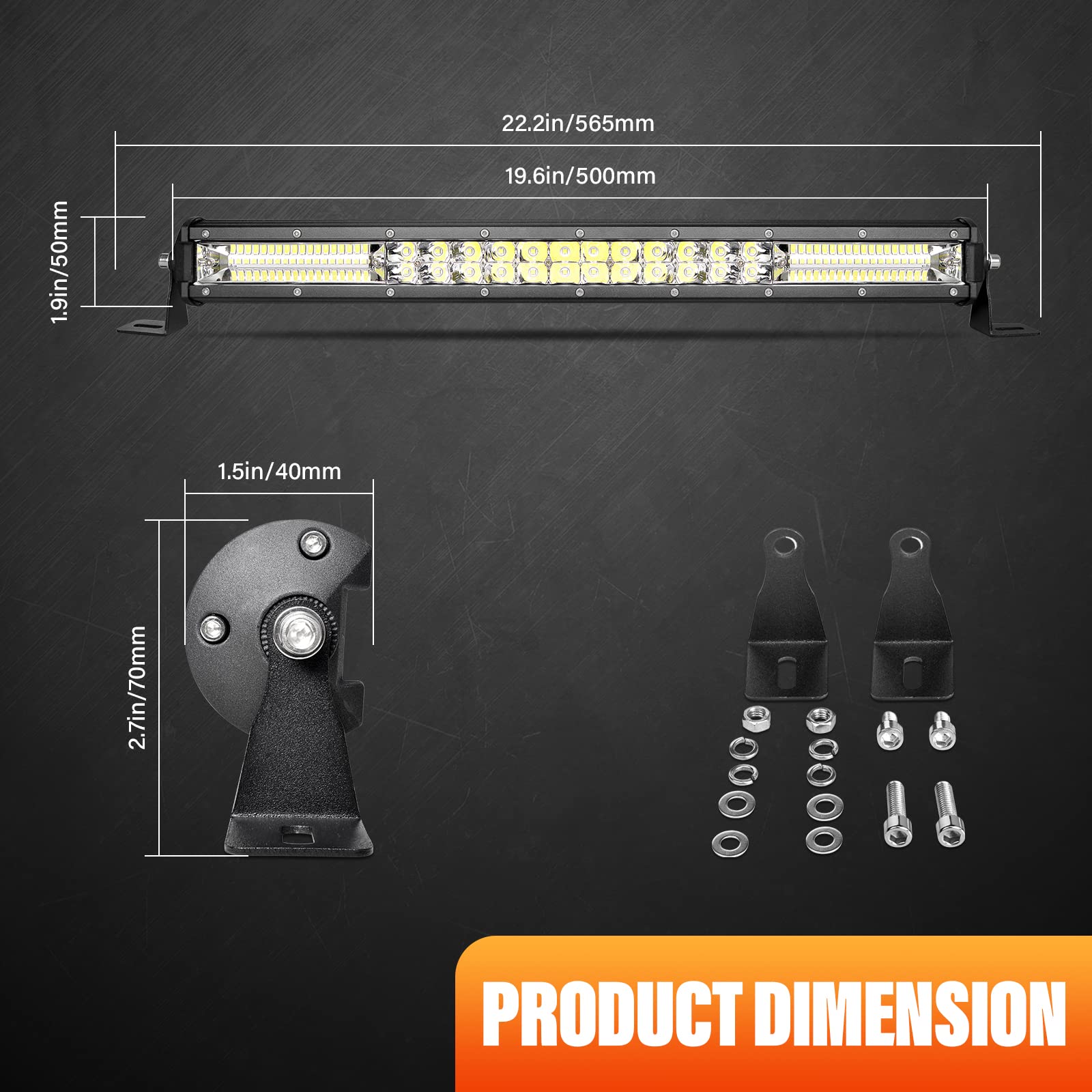 RIGIDON 20 Pulgadas 50 cm 180W barra de luz led y 12v kit de cableado, barras luminosas led para off road camión coche ATV todoterreno 4x4 vehículos, 6000K blanca, Impermeable, Flood Spot Combo