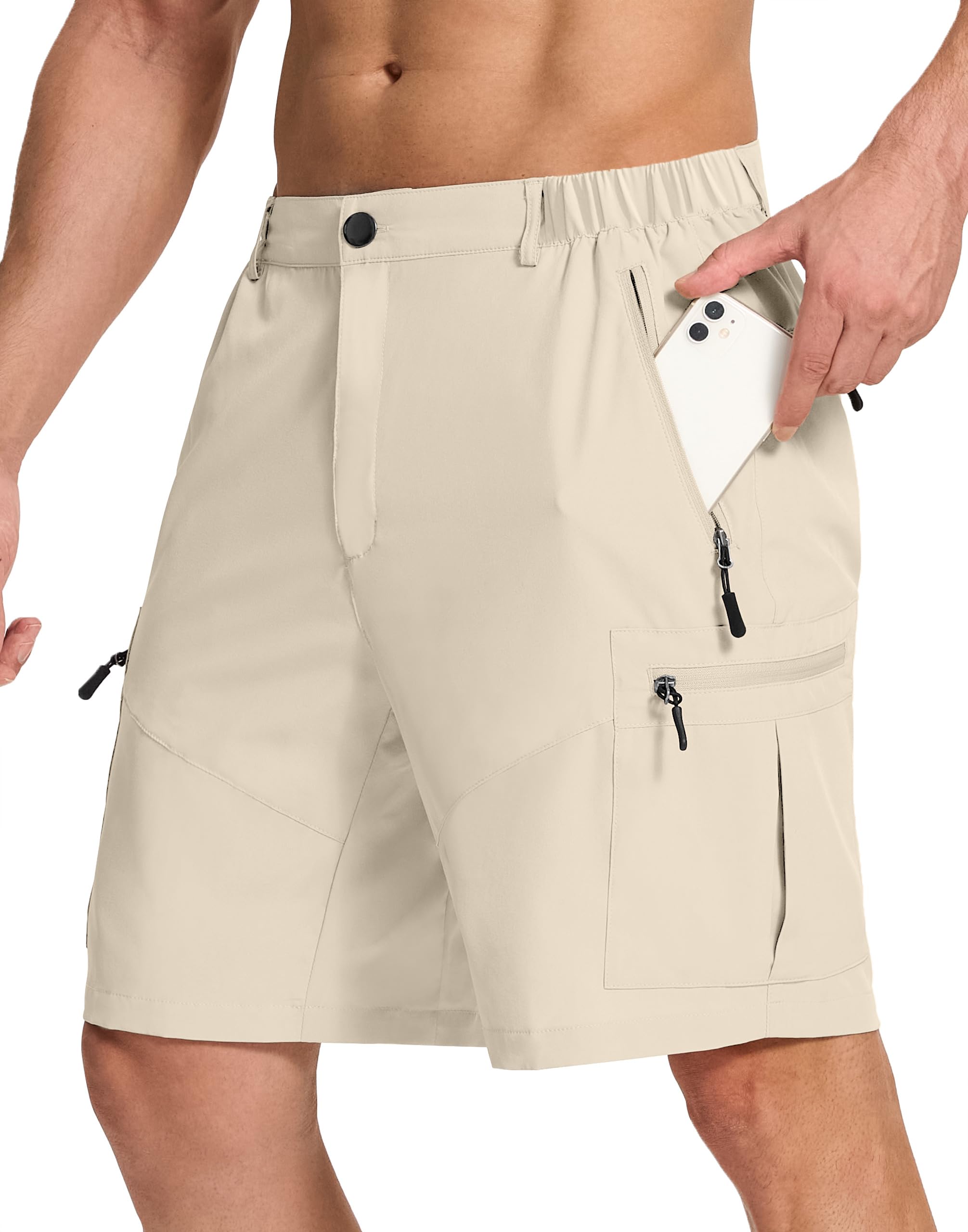 SERAMY Mens Hiking Cargo Shorts with 6 Zipper Pockets 9" Quick-Dry Lightweight Short for Golf Casual Fishing