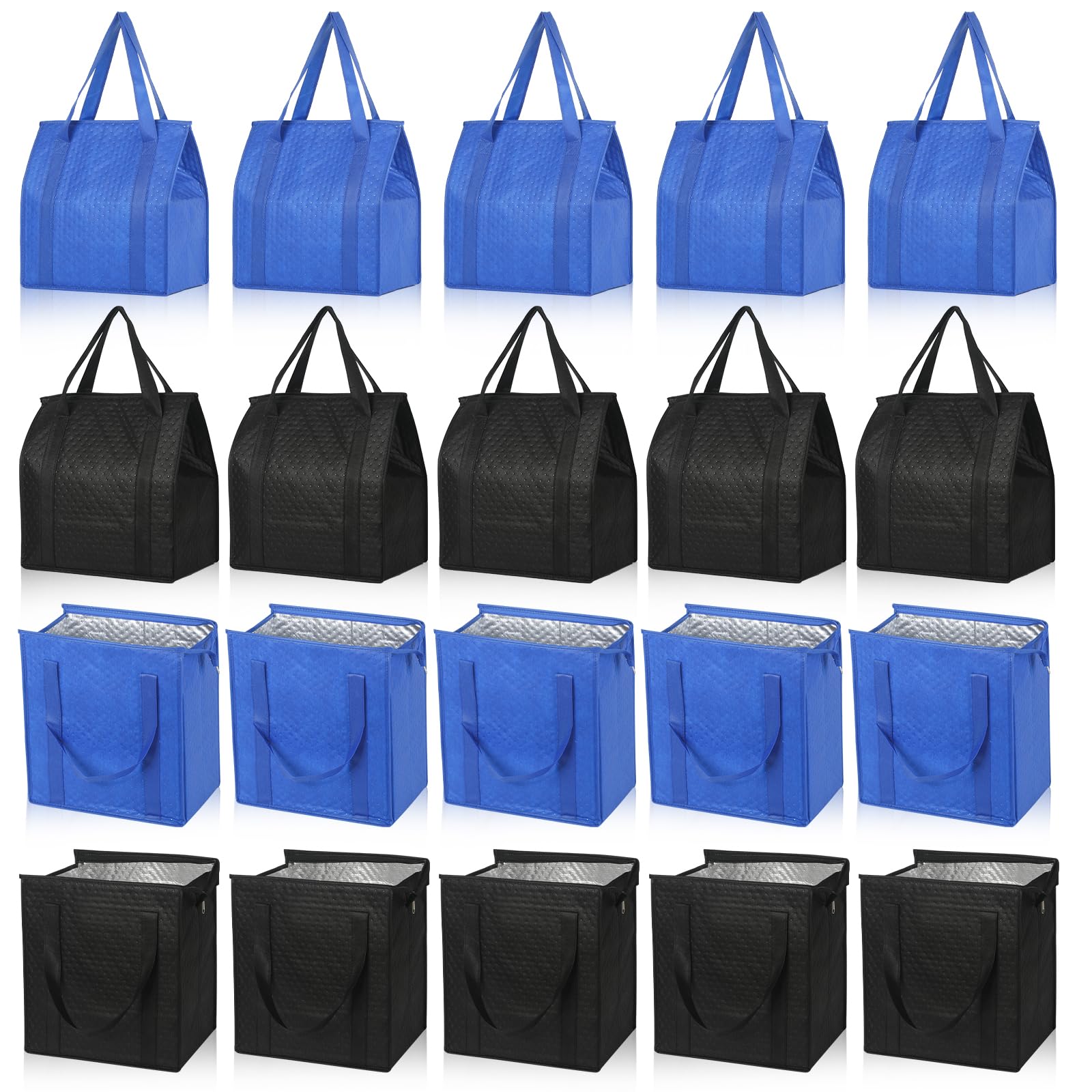 VZZNN 20 Pcs Insulated Shopping Bags for Groceries with Zipper & Handles, Large Foldable Cooler Bags for Hot & Cold Food