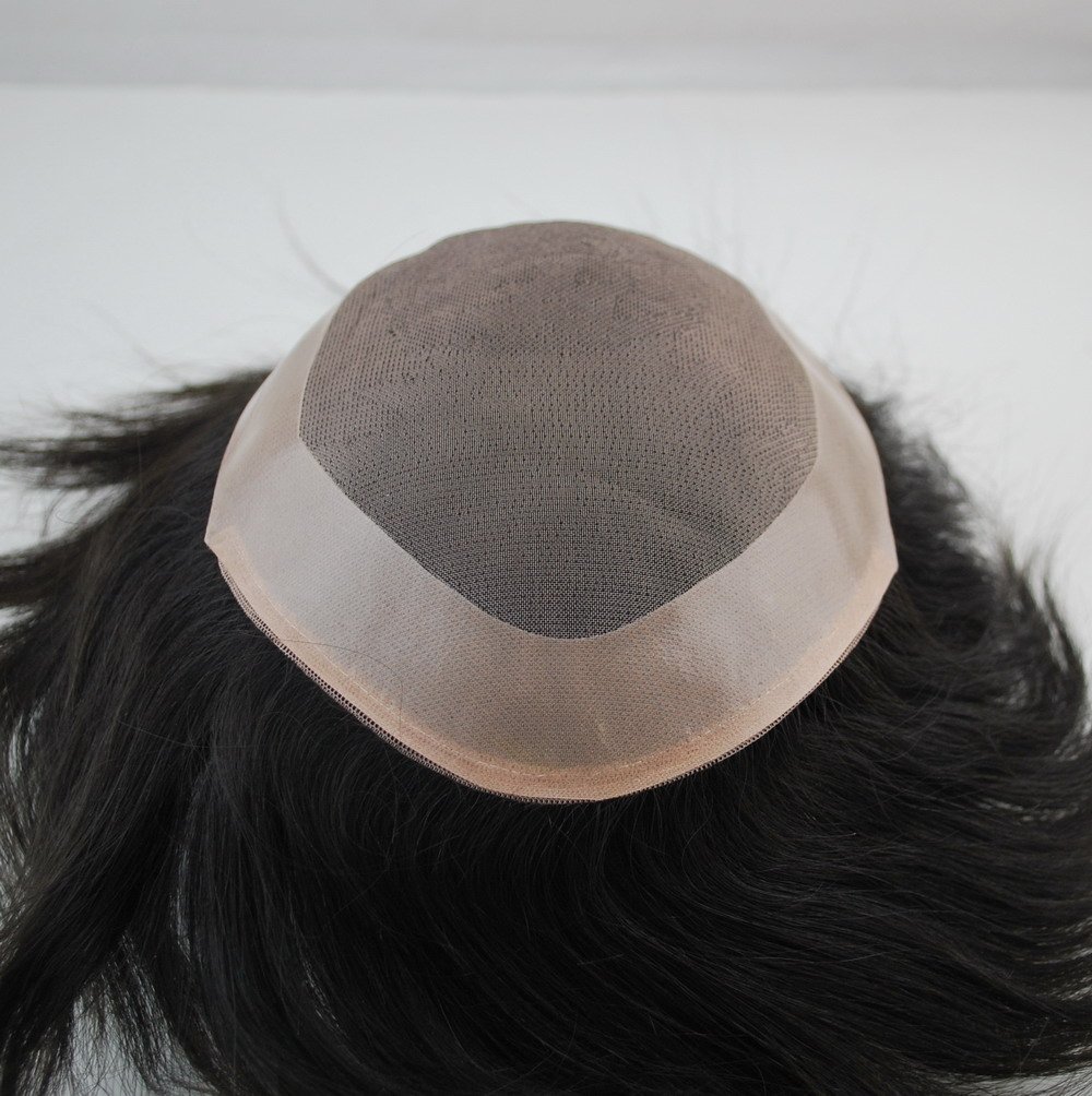 Toupee for Men Human Hair Natural Black Mens Hair piece in Stock mono wig durable PU around base 9 * 7