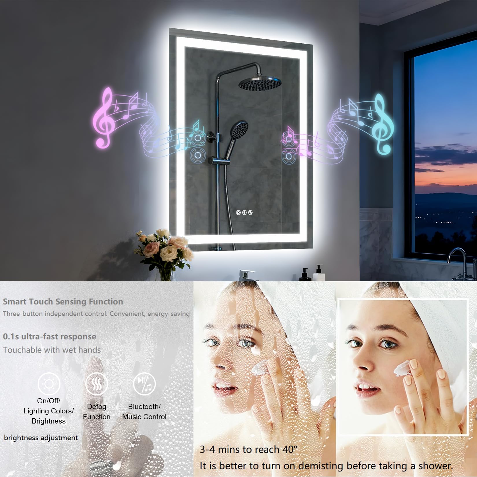 Olyvren Led-badkamerspiegel met verlichting, dubbele bluetooth