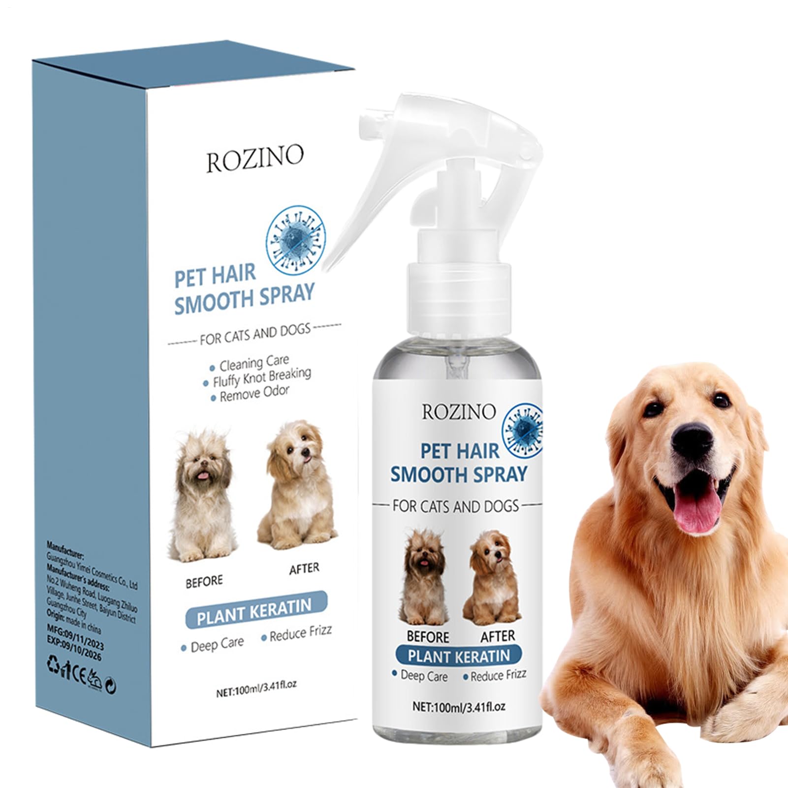 Pet Detangling Spray | 100ml Pet Hair Deshedding Anti-Static Spray Leave-in Conditioner - Pet Grooming Accessories For Matted Hair, Knots, Stubborn Coats