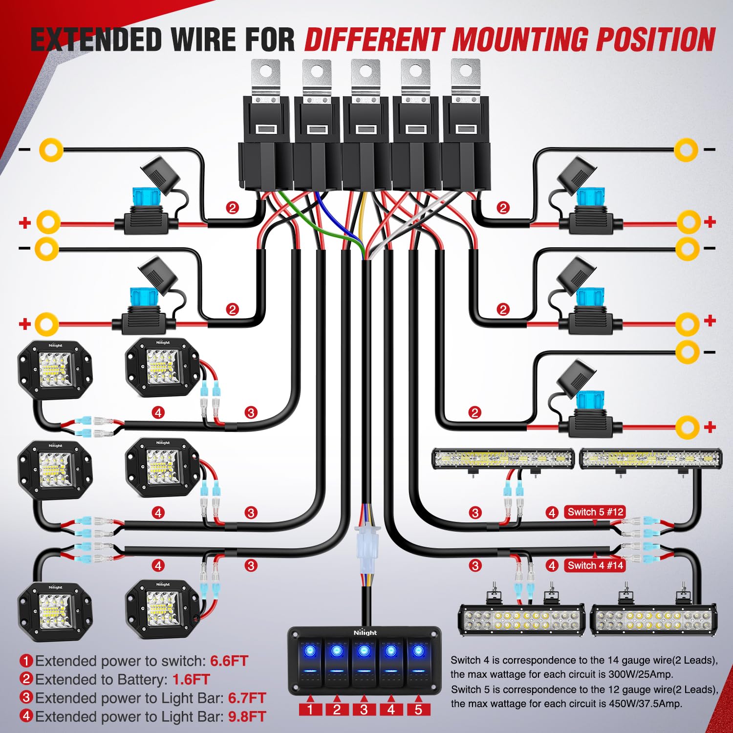 Switch Blade Nilight 16AWG LED Light Bar Wiring Harness Kit 12V On/Off ...