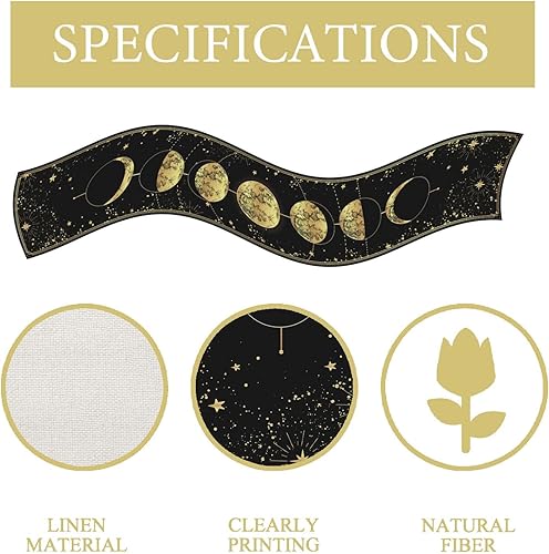 Miniatura 6 de FARMNALL Camino de mesa de lino con luna, mantel místico bohemio de astrología, Ouija, decoración de tarot, decoraciones góticas y suministros para