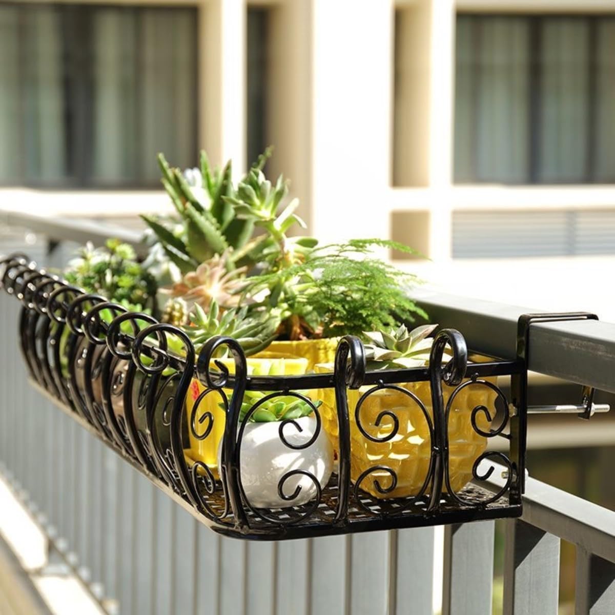 Portavasi Da Appendere In Metallo Per Ringhiera – 3 Pezzi – Diametro 22 Cm – Nero – Per Balcone E Giardino