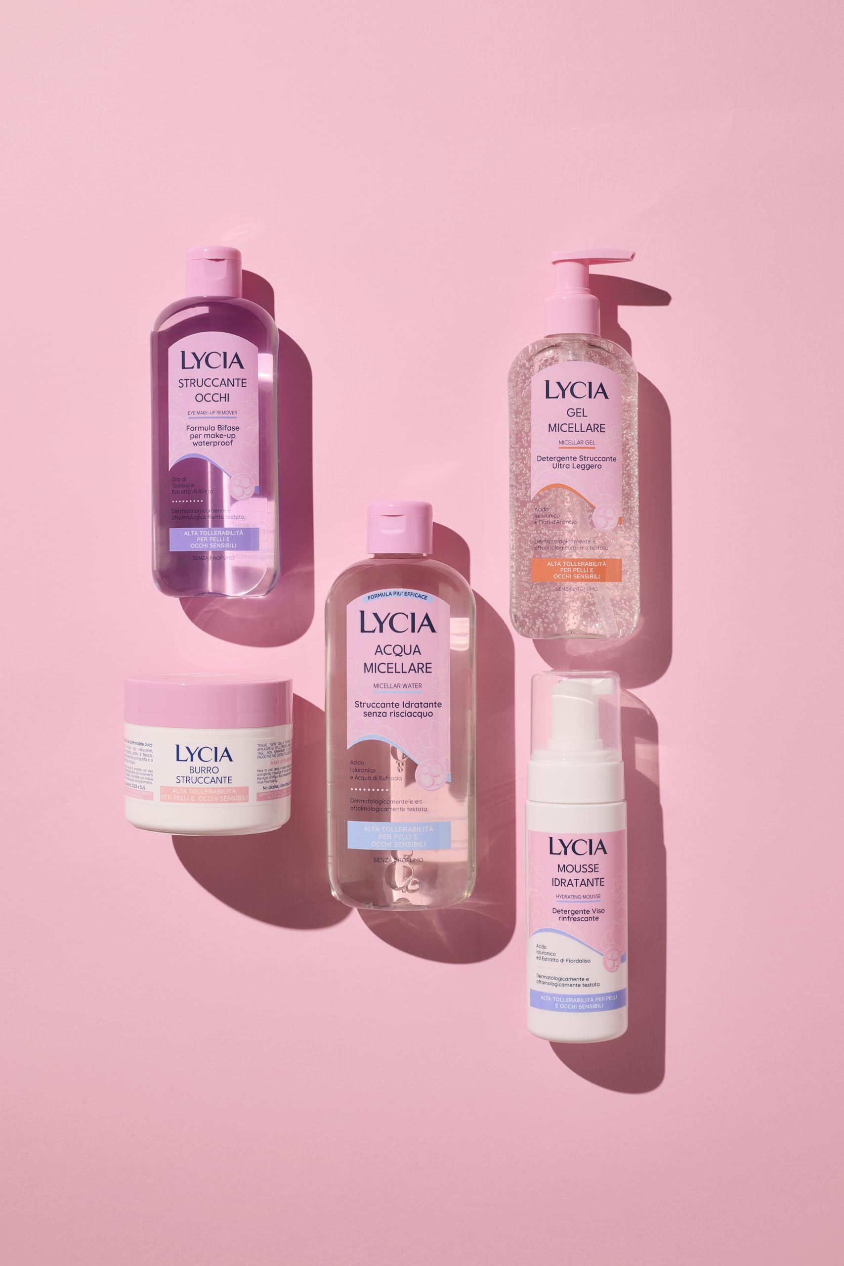 Lycia, Struccante Occhi Bifasico, Struccante per Make Up Waterproof, Formula con Olio di Tsubaki e Estratto di Hibiscus Antiossidante, Non lascia Residui, Senza Risciacquo, 250 ml