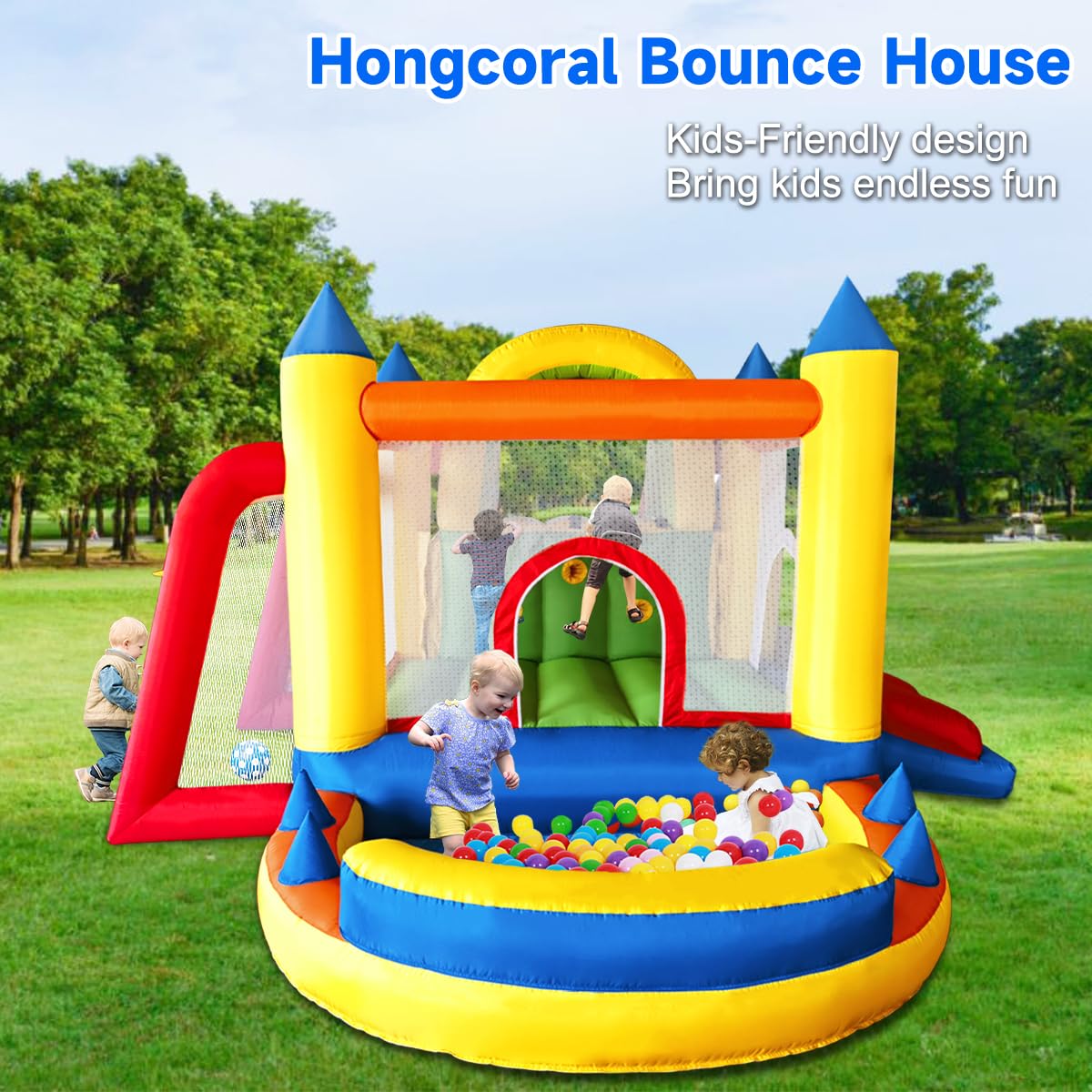 9-en-1 Château gonflable avec souffleur, toboggan, piscine à balles et pistolet à eau pour enfants de 3 à 8 ans 330x290x185 cm Multicolore