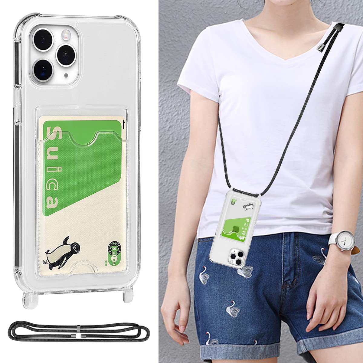 Photo 1 of ?????a for iPhone 12 case with strap for women with card holder for iPhone 12 pro crossbody phone case-Clear iPhone 12 / 12 Pro Clear
