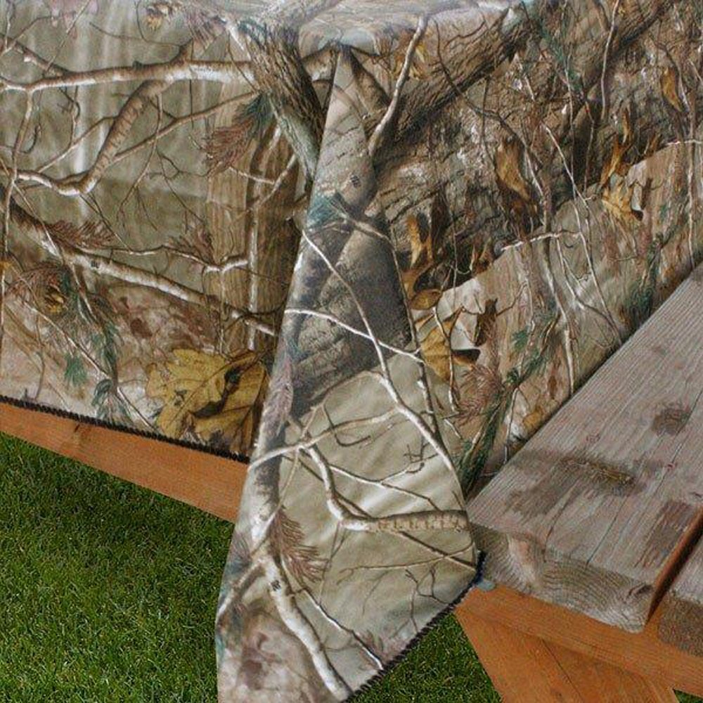 RealtreeRealtree Design Imports AP PEVA Vinyl Tablecloth Flannel Backed Camouflage Print Indoor Outdoor 60-Inch Round