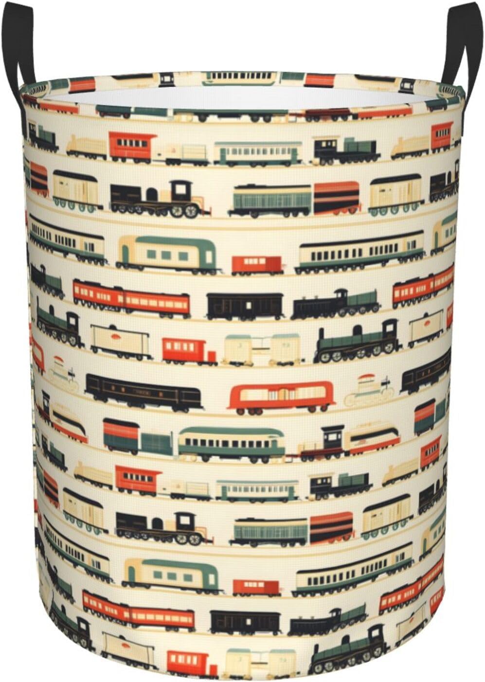 Large Laundry Basket with Handles - Vintage Train Colorful Print Baby Kids Nursery Dirty Clothes Laundry Hamper for Bedroom Aesthetic