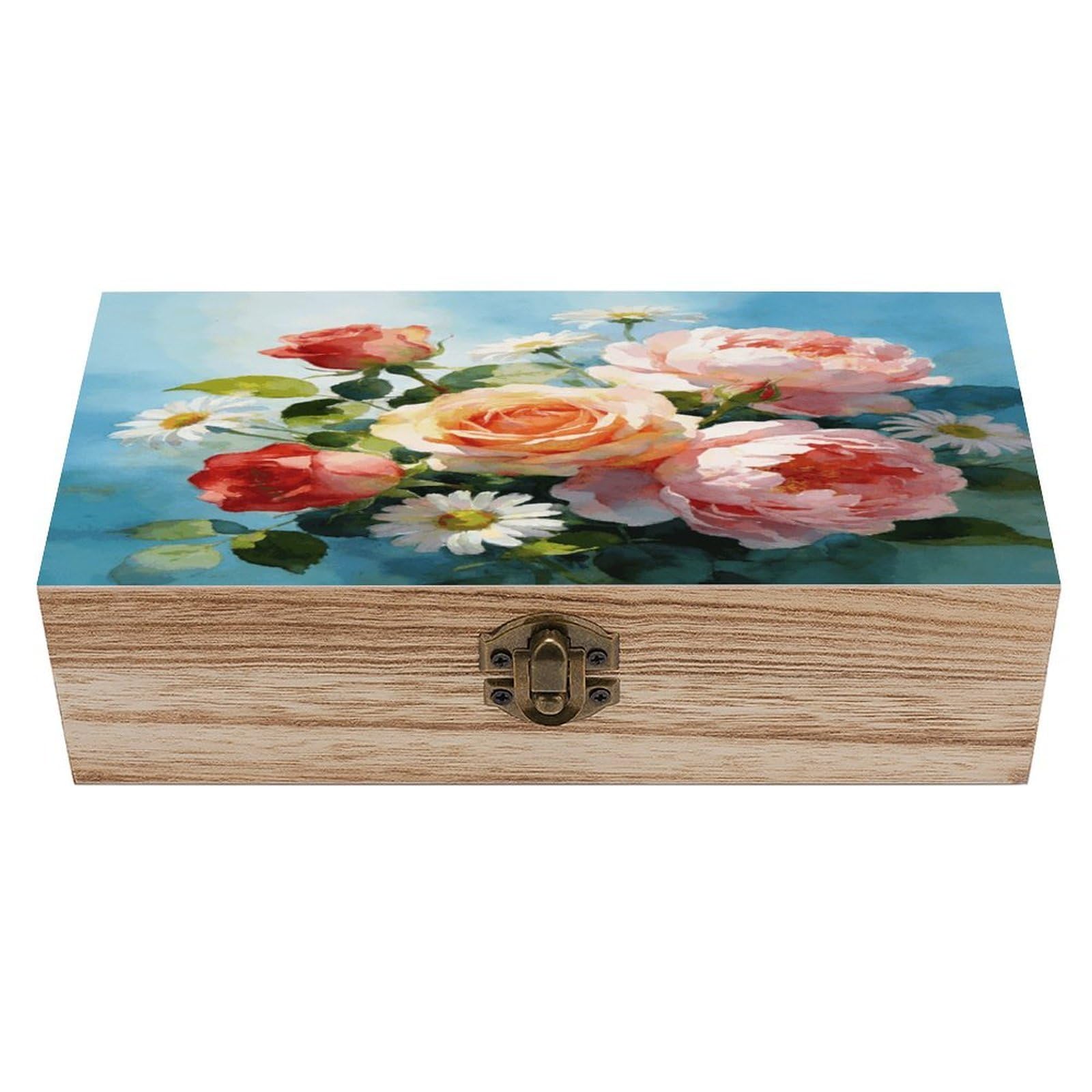 LZQPOEAS Gently Blooming Wooden Keepsake Box Wooden Storage Box Container with Hinged Lid Beautiful Wood Memory Box Decorative Jewelry Case for Crafts Art Hobbies & Trinket Storage