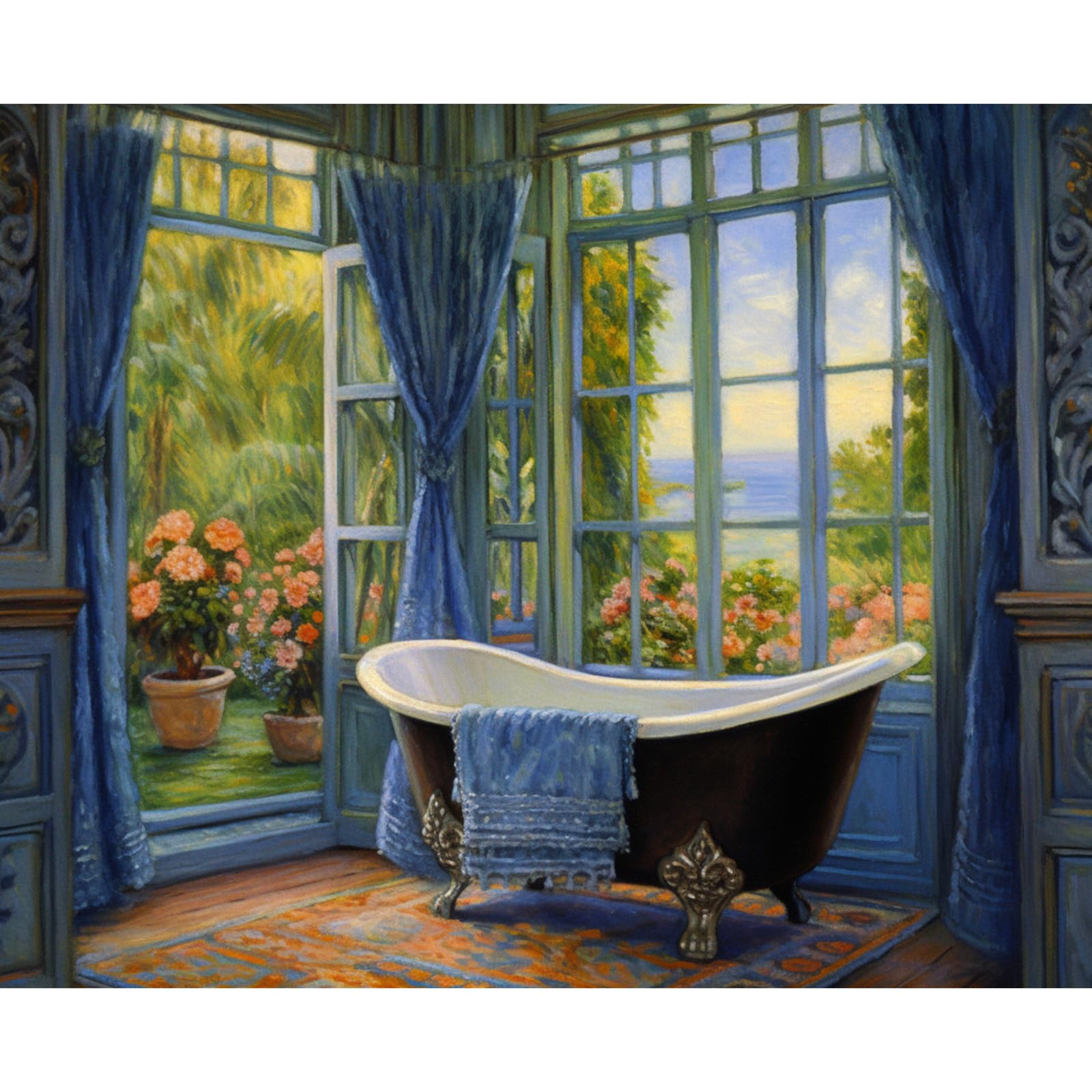 Tucocoo Bathtub Paint by Number for Adults Beginner, DIY Digital Oil Painting Kits on Canvas with Brushes and Acrylic Pigment, Bathroom Scenery Colourful Pattern for Home Decor 16x20inch (Frameless)