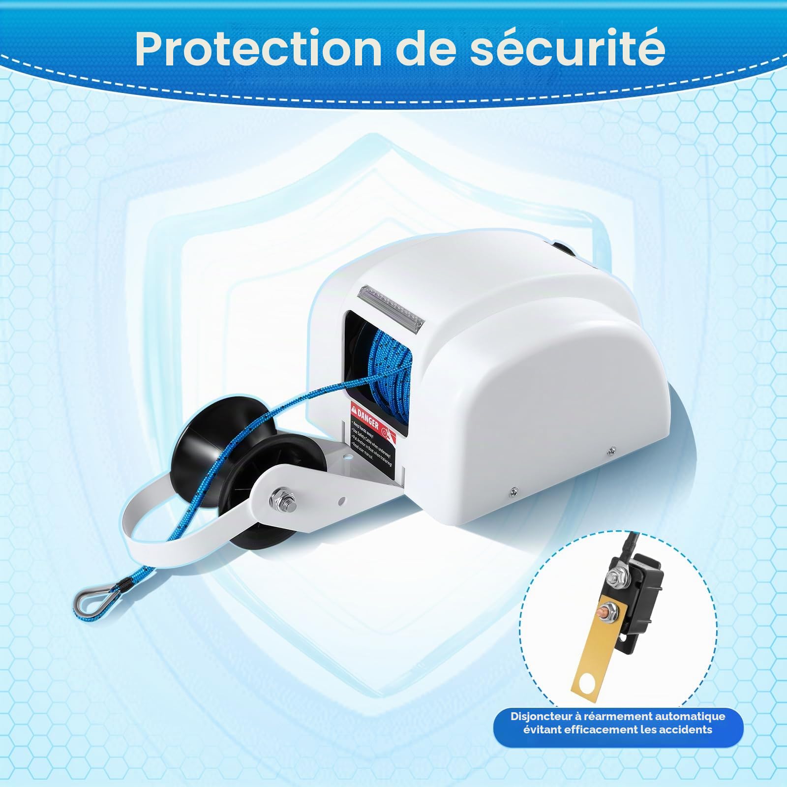 Guindeau d'ancrage électrique avec télécommande 12V, guindeau électrique pour bateau, 100FT de longueur de la corde d'ancrage, vitesse de récupération de la corde de 70 ft/min