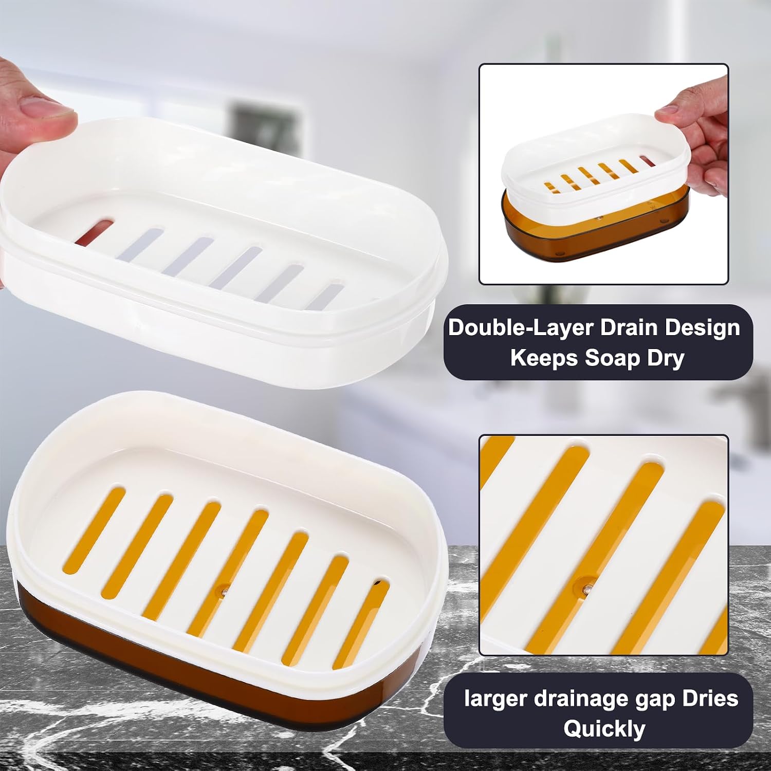 PATIKIL Travel Soap Case, Shampoo Bar Holder Portable Bar Soap Leakproof Soap Box Container with Lid for Indoor Outdoor Traveling Camping Gym Bathroom, Amber