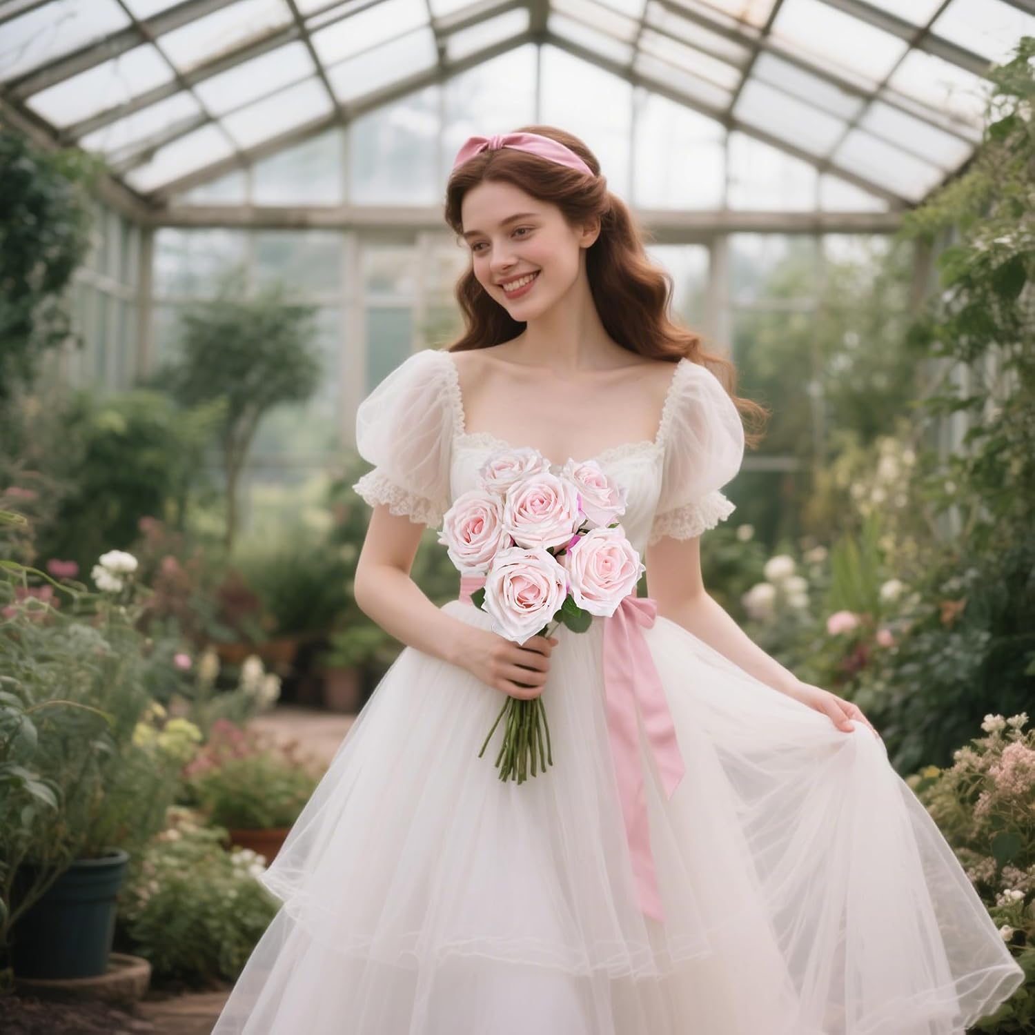 IPOPU Light Pink 5 Pcs Real Touch Flowers Home Decor Latex Roses Artificial Flowers 17.71” for Party Wedding Table Centerpiece Vase Arrangement Living Room Bathroom Decoration(Light Pink) - Image 7