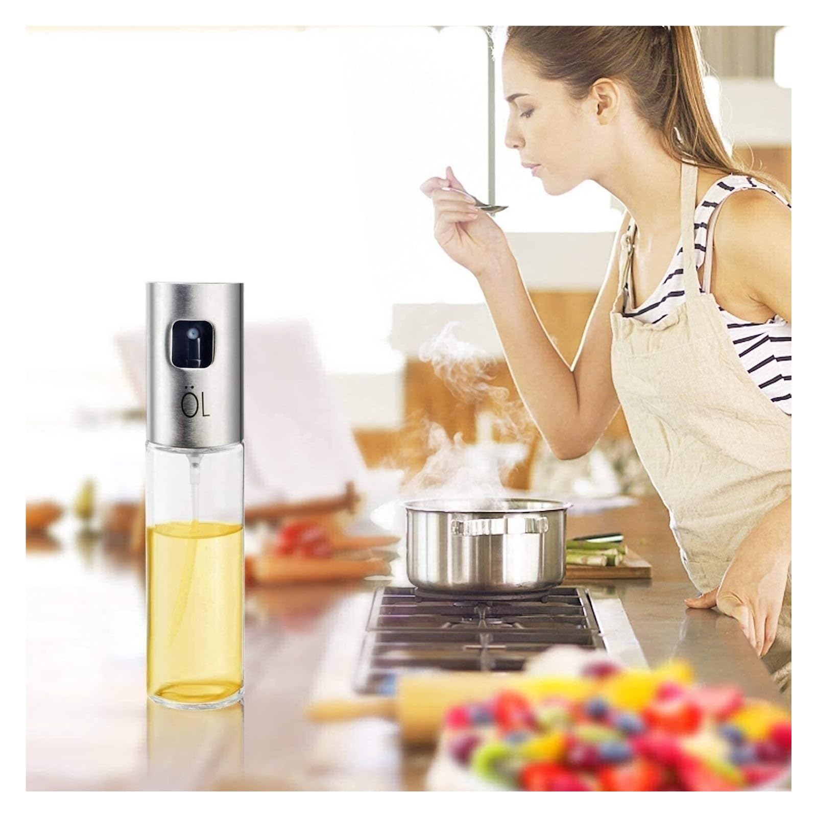 Dispensador de Aceite y vinagre, pulverizador portátil para cocinar, Barbacoa, ensaladas y Parrilla de Acero Inoxidable, Botella de Vidrio para Almacenamiento en la Cocina.