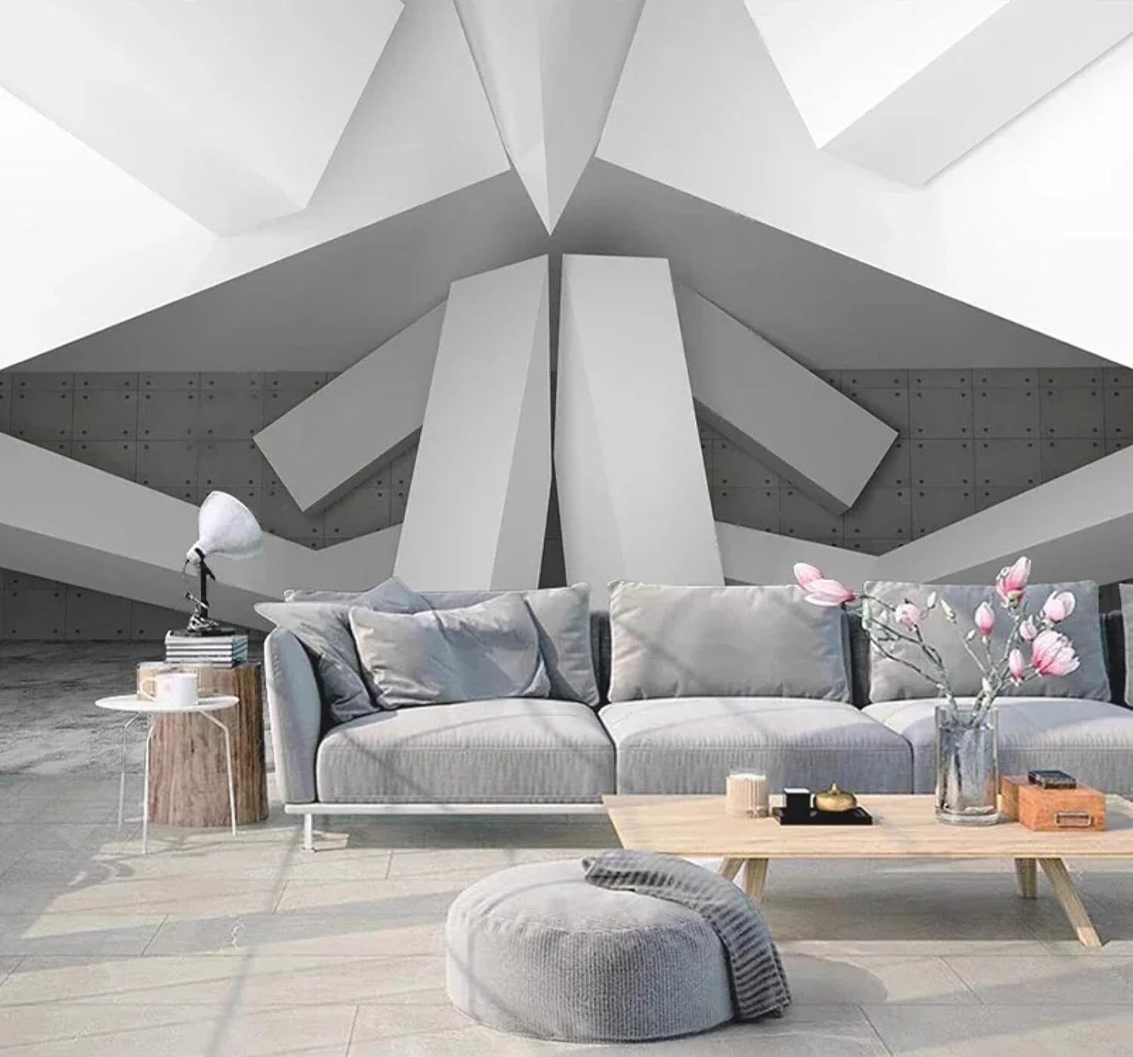 XLMING Abstract Industrial Grey Geometric Architecture 3D Wallpaper Luxury Home Dining Decor Paste Sofa Living Room The Wall for Bedroom Mural-400cm×280cm