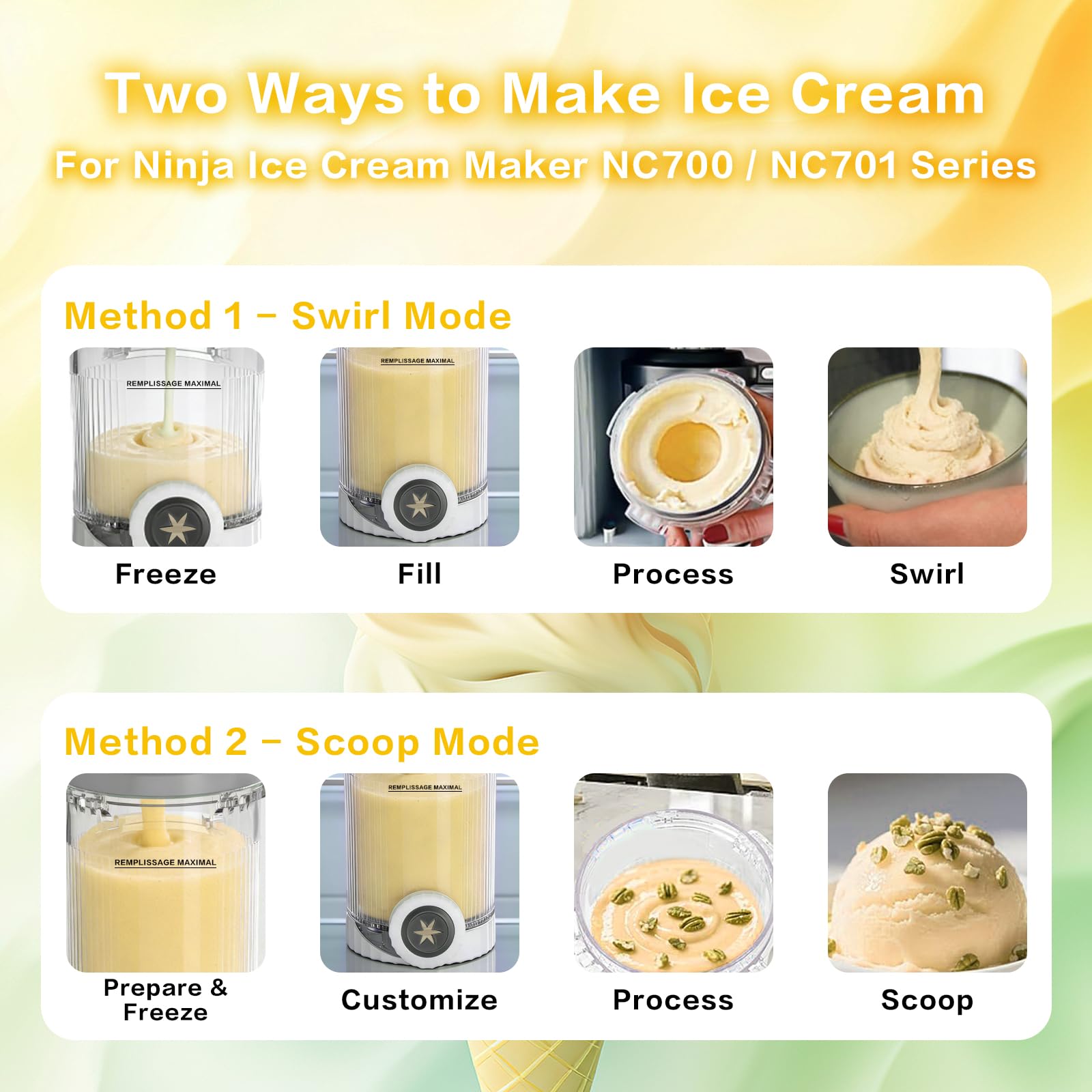 4 Stück Eisbehälter 480 ml für Ninja Swirl NC700 / NC701EU, Eiscreme Behälter für Ninja Eismaschine aus lebensmittelechtem Kunststoff mit Deckel, wiederverwendbar für Eis, Sorbet & Dessert