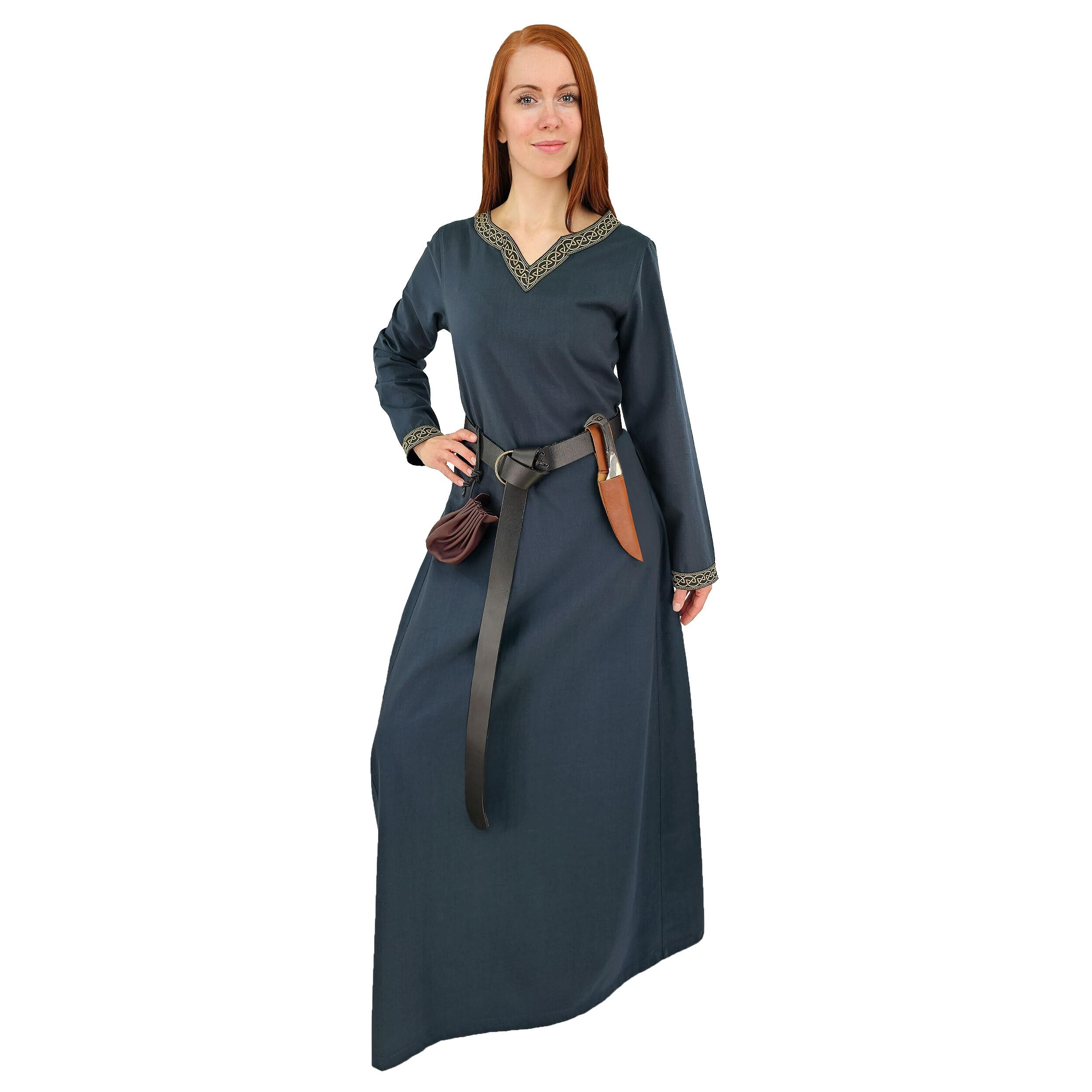 Mittelalter Kleid Langarm, mit Borte Sigyn Baumwolle- Blau, Rot, Grün, Schwarz oder Braun- Mittelalter, LARP, Reenactment