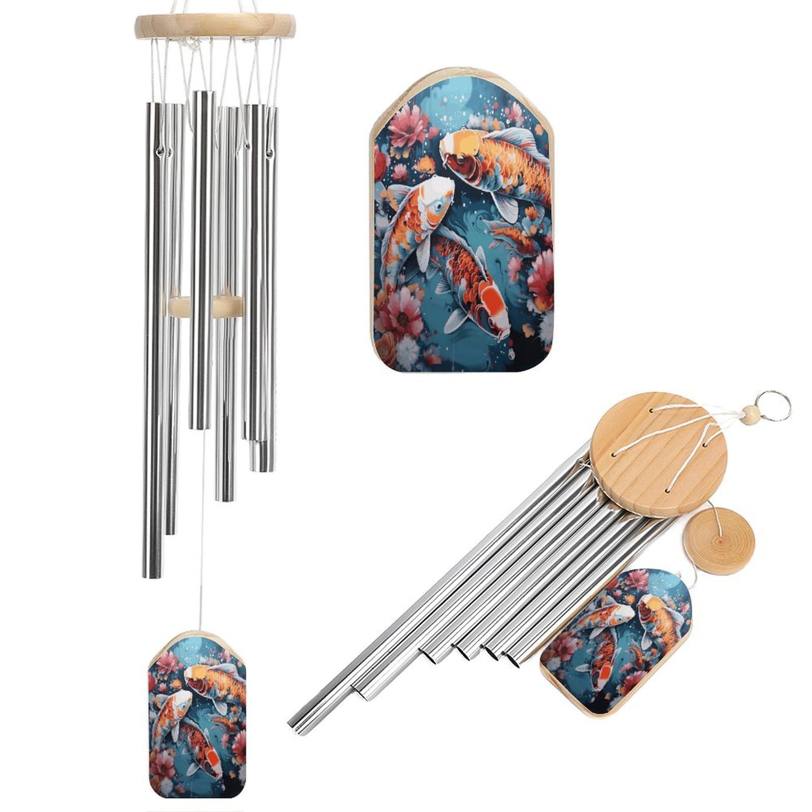 Btcowzrv Style Hand Drawn Fish Wind Chimes For Outside, Hanging Windchimes With 6 Aluminum Tubes, Memorial Wind Chime For Patio Backyard Garden And Outdoor Decor