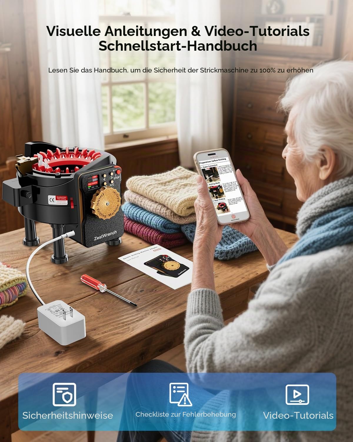 Adapter für elektrische Strickmaschinen von Addi, 22 Nadeln, automatisches Zubehör, LCD-Panel und Reihenzähler
