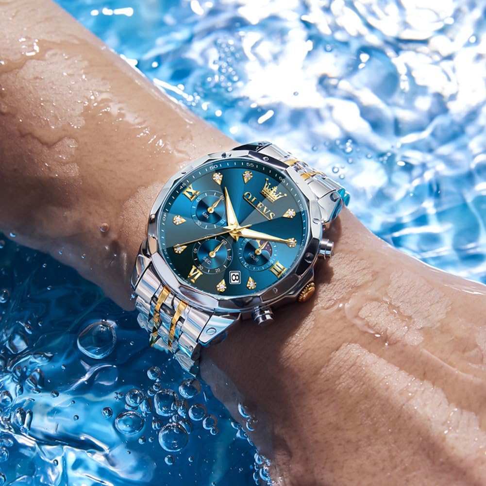 OLEVS Men Watch Business Dress Diamond Luxury Watch Luminous Easy to Read Date Waterproof Stainless Steel Quartz Analog Simple Dress Watch - Image 3