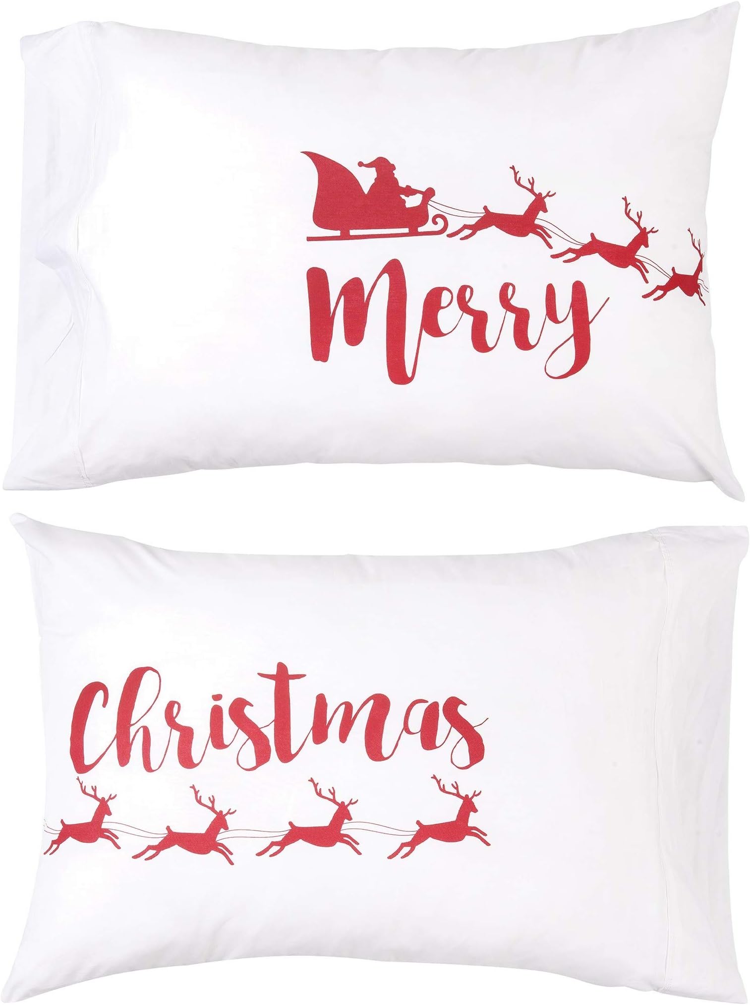 C&F Home Merry Christmas Santa Sleigh & Reindeer Cotton Blend Set of 2 Pillowcases 20" x 30" Xmas Festive Winter Holidays Home Bed Bedroom Machine Washable Pillow Case Decor Decoration 20" x 30"