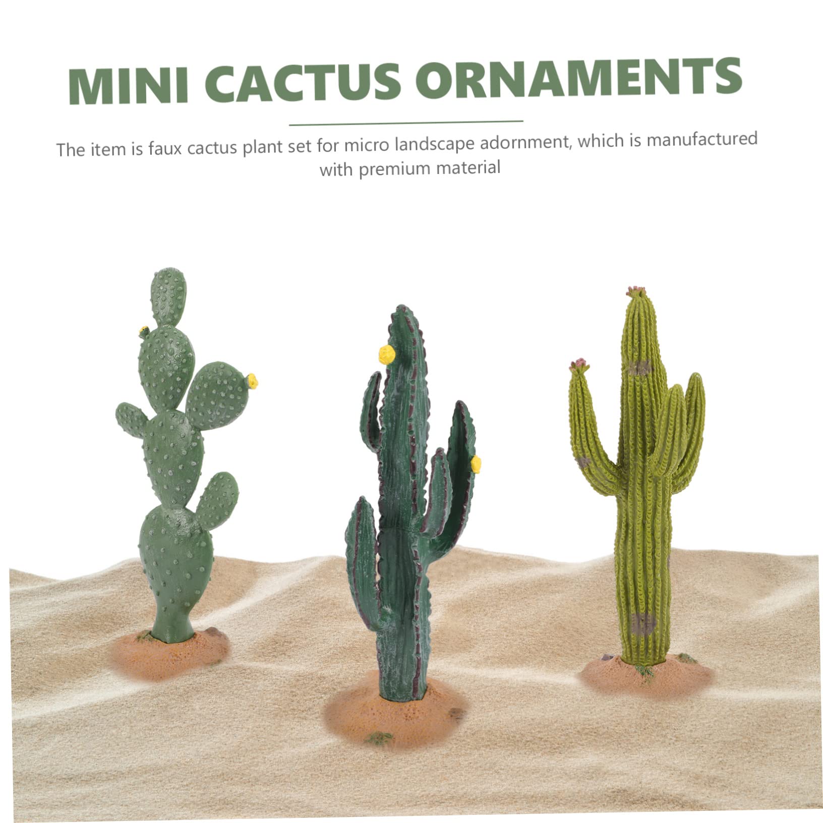 BRIGHTFUFU Set of 3 Miniature Artificial Cactus Figurines - Green Resin Succulent Decor - Small Fake Cacti Plants - Ideal for Home and Office Decor - Perfect Table Centerpieces