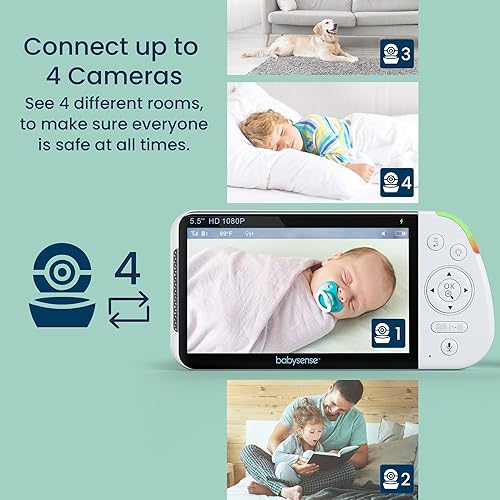 Miniatura 8 de Babysense Monitor de bebé de pantalla dividida Full HD de 55 pulgadas 1080p monitor de bebé de video con cámara y audio cámara PTZ luz nocturna RGB