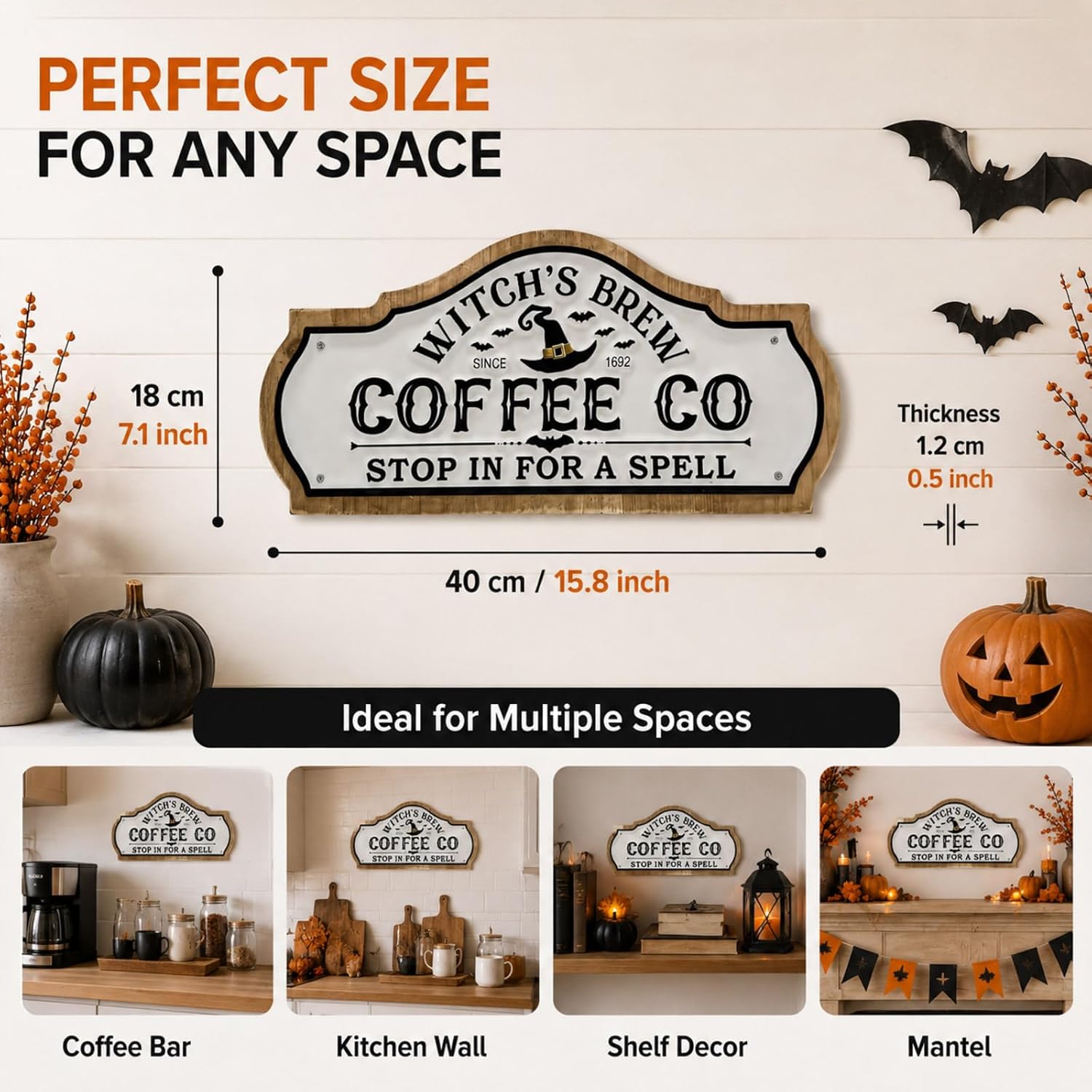 Halloween Coffee Sign, Witches Brew Coffee Bar Kitchen Wall Decor