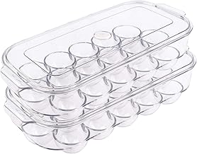 KisSealed 2 Set Refrigerator Egg Holder Stackable Egg Storage Box Coverd Egg Tray Plastic Clear Egg Organizer Container Bins Egg Storage Cartons with Lid- 32 Egg Grooves