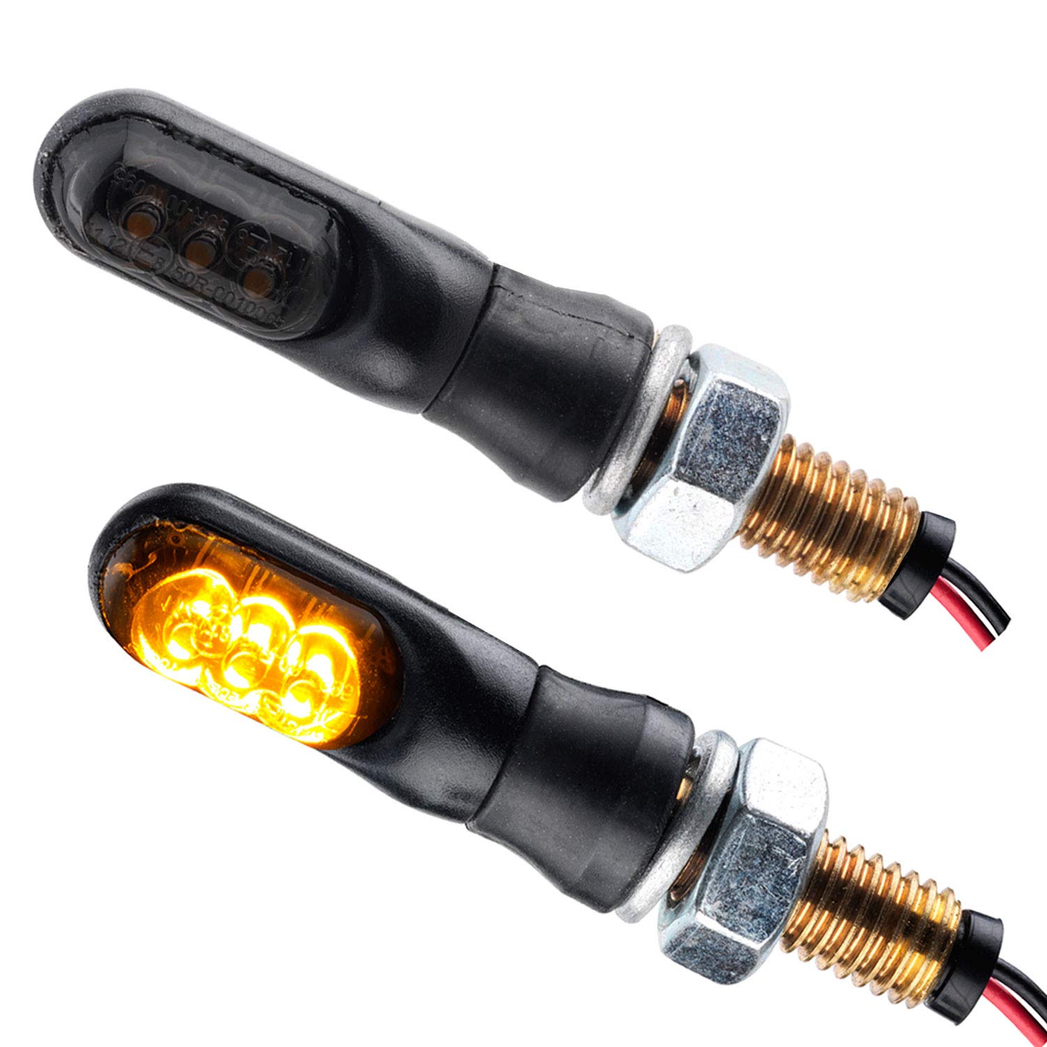 Germany Motorsports Motorrad LED Mini Blinker Spark schwarz smoke getönt Miniblinker e-geprüft vorne hinten 12V (2 Paar)
